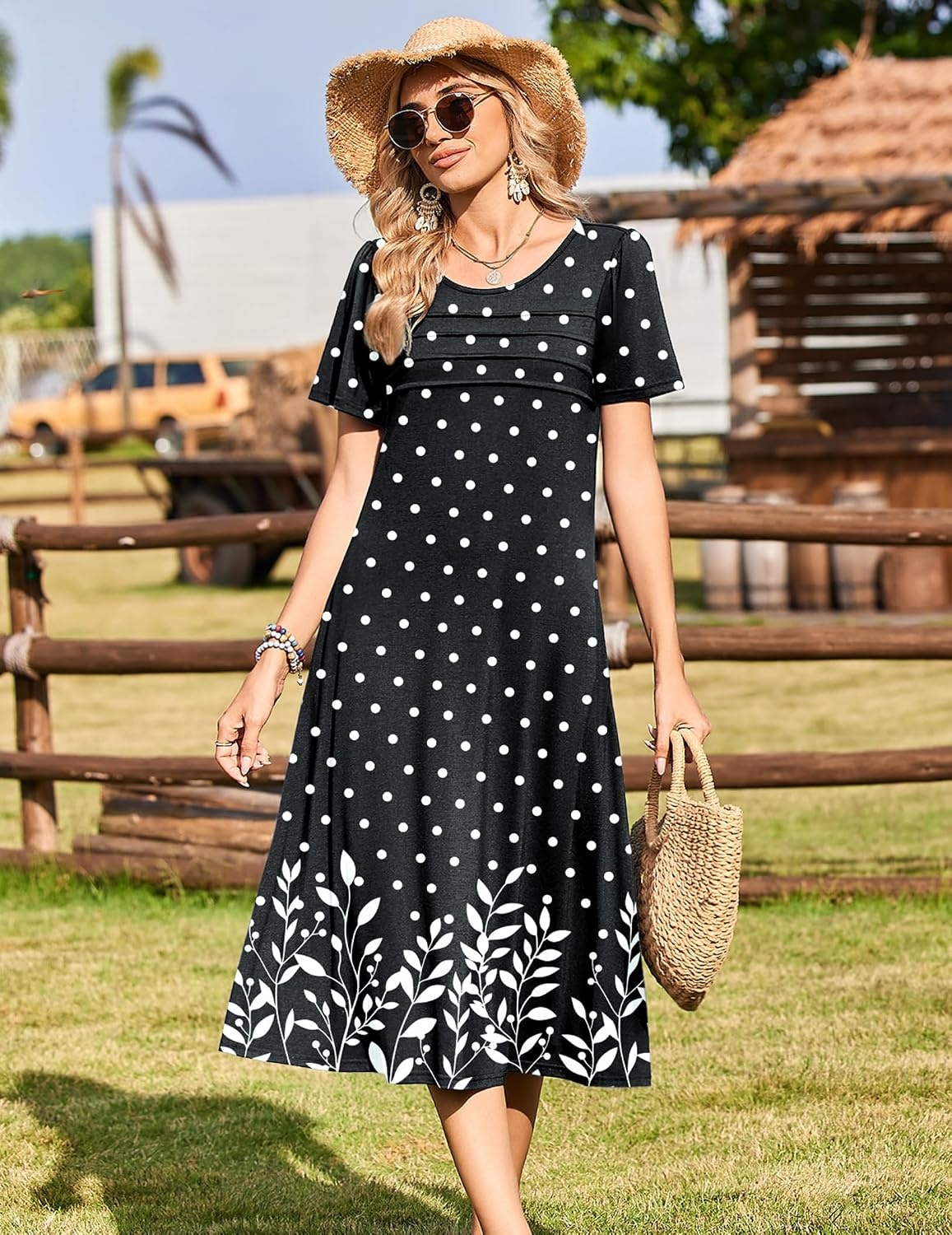 image:imageZeagoo Womens Casual Dresses for Summer Short Sleeve Flare Midi Dress BeachBlack Sp122