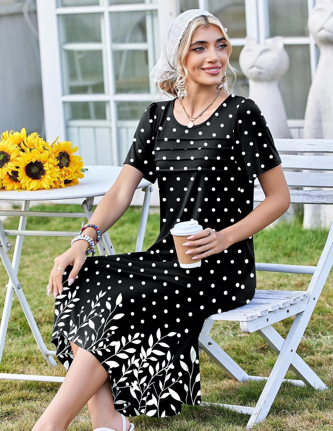 image:imageZeagoo Womens Casual Dresses for Summer Short Sleeve Flare Midi Dress BeachBlack Sp122