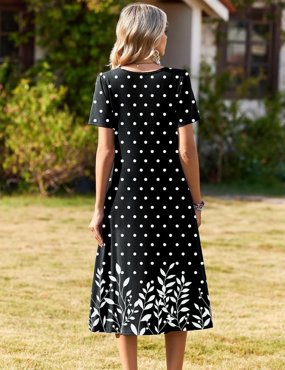 image:imageZeagoo Womens Casual Dresses for Summer Short Sleeve Flare Midi Dress BeachBlack Sp122