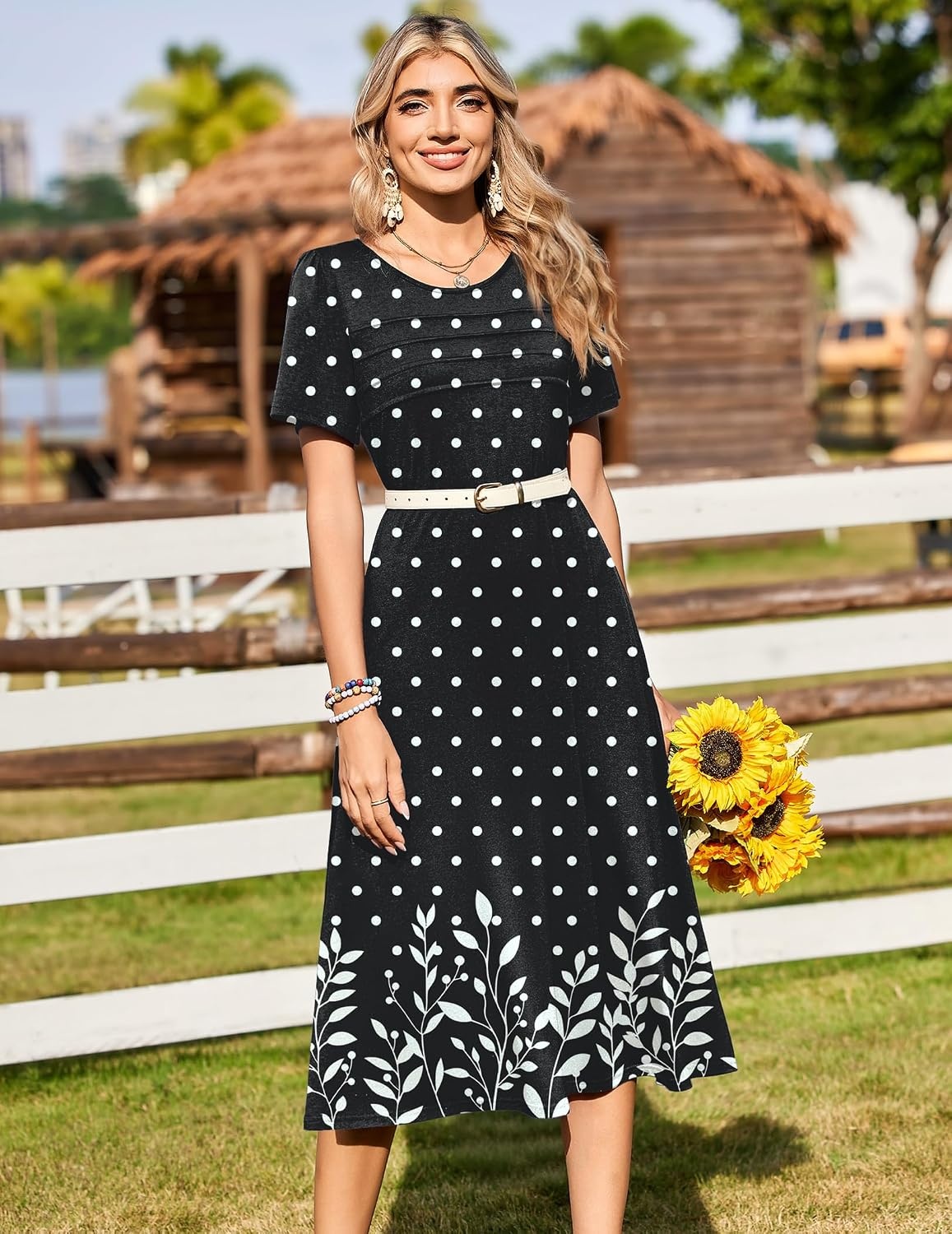 image:imageZeagoo Womens Casual Dresses for Summer Short Sleeve Flare Midi Dress BeachBlack Sp122