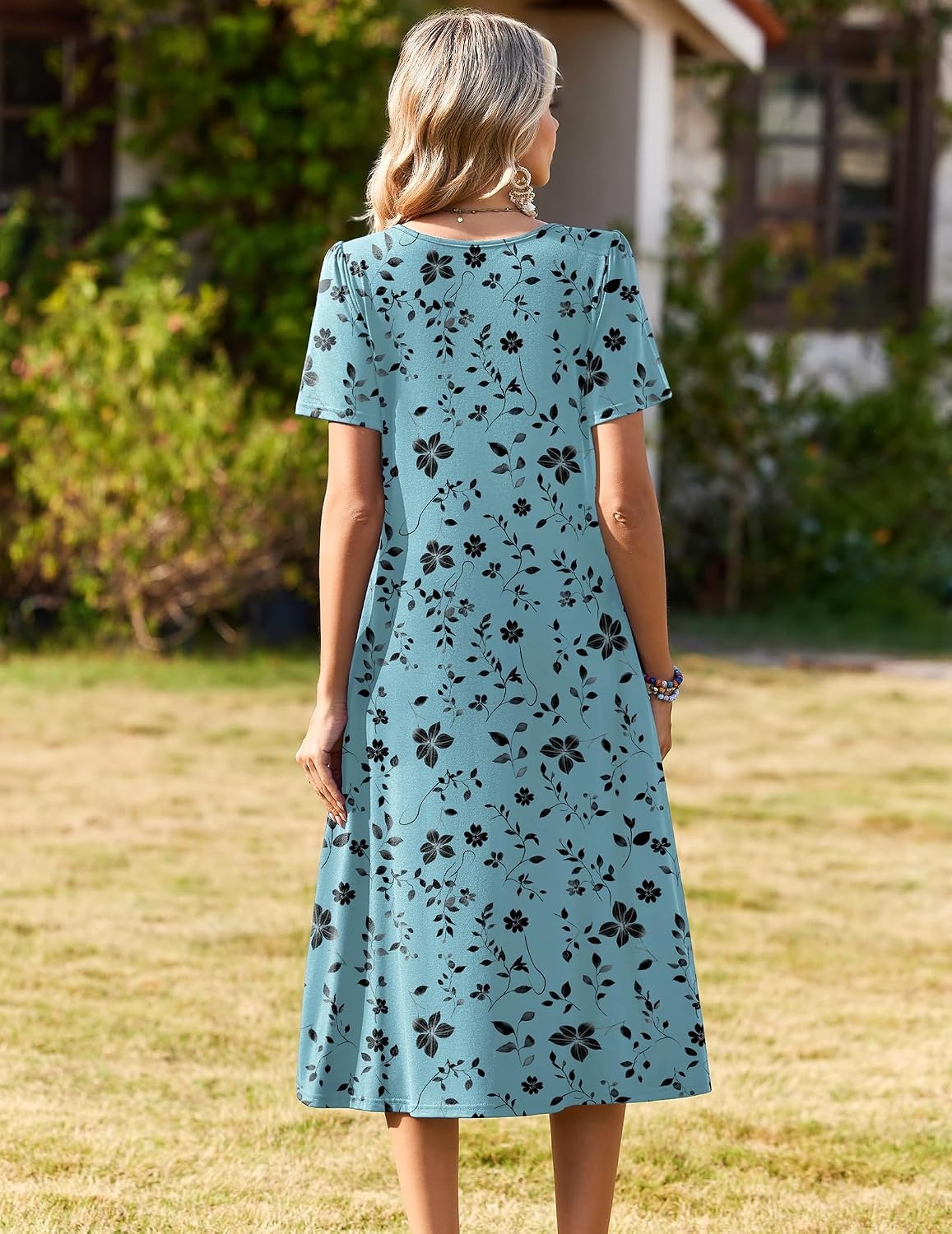 image:imageZeagoo Womens Casual Dresses for Summer Short Sleeve Flare Midi Dress BeachGreen Sf237