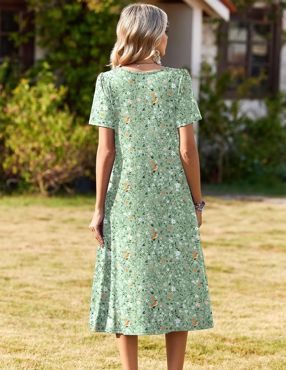 image:imageZeagoo Womens Casual Dresses for Summer Short Sleeve Flare Midi Dress BeachGreen Xh534
