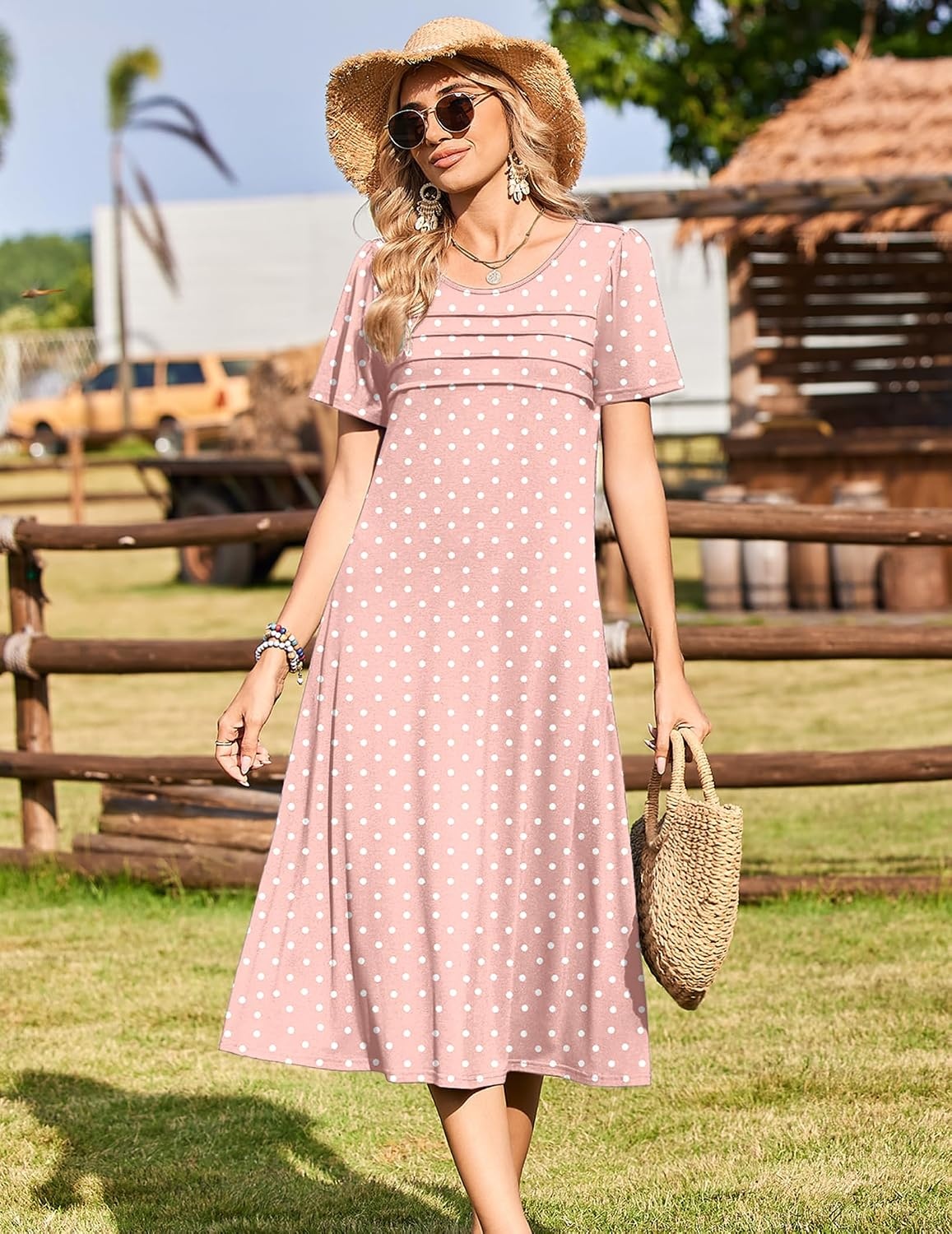 image:imageZeagoo Womens Casual Dresses for Summer Short Sleeve Flare Midi Dress BeachPink Jh1