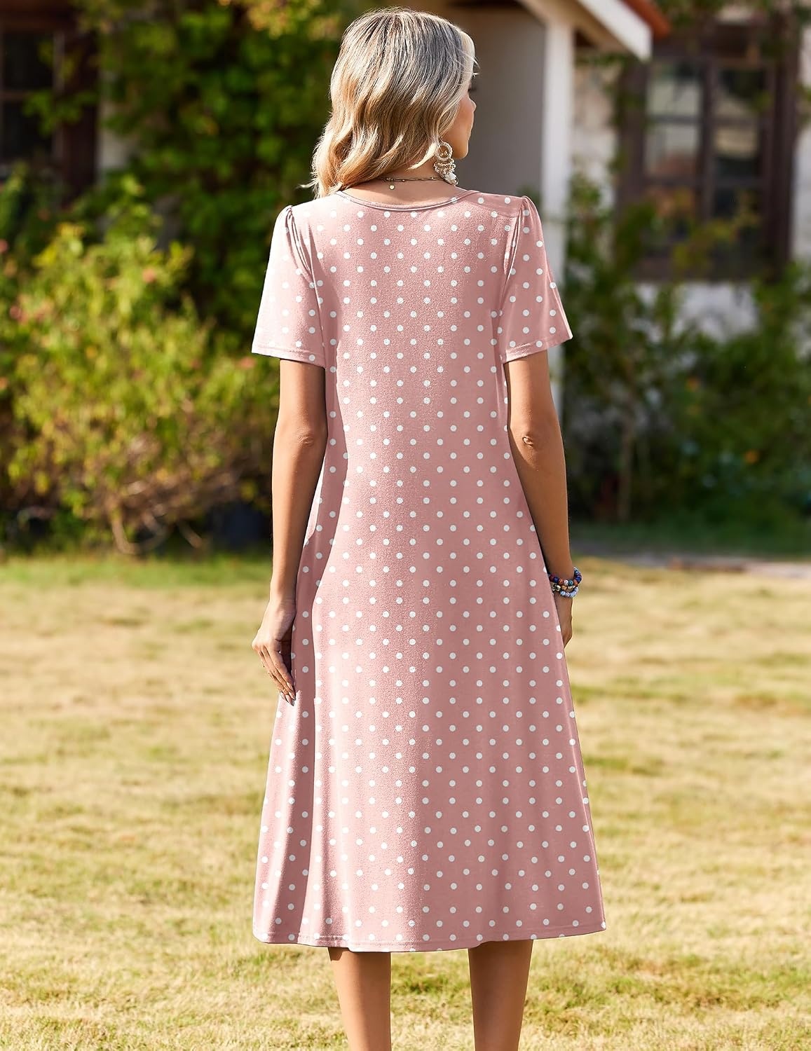 image:imageZeagoo Womens Casual Dresses for Summer Short Sleeve Flare Midi Dress BeachPink Jh1