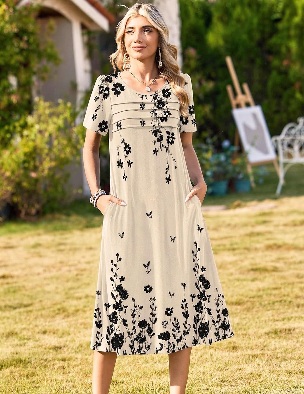 image:imageZeagoo Womens Casual Dresses for Summer Short Sleeve Flare Midi Dress BeachSf364