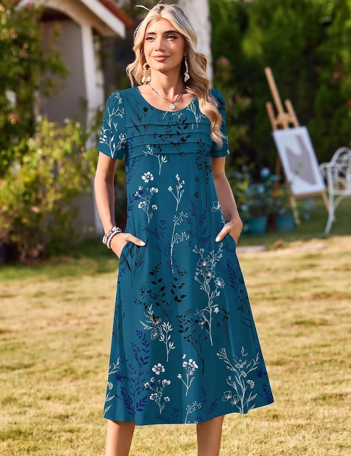 image:imageZeagoo Womens Casual Dresses for Summer Short Sleeve Flare Midi Dress BeachSf365