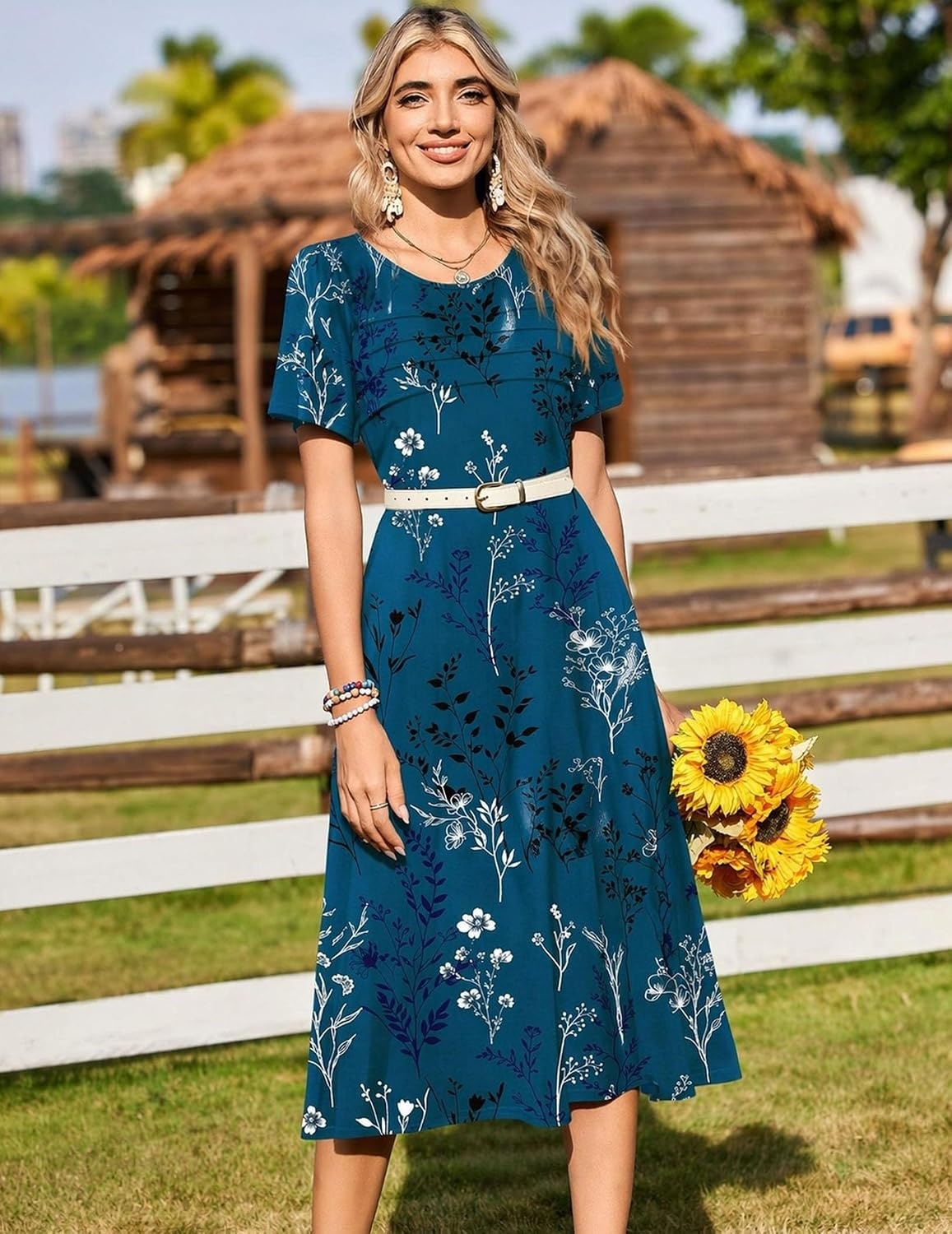 image:imageZeagoo Womens Casual Dresses for Summer Short Sleeve Flare Midi Dress BeachSf365