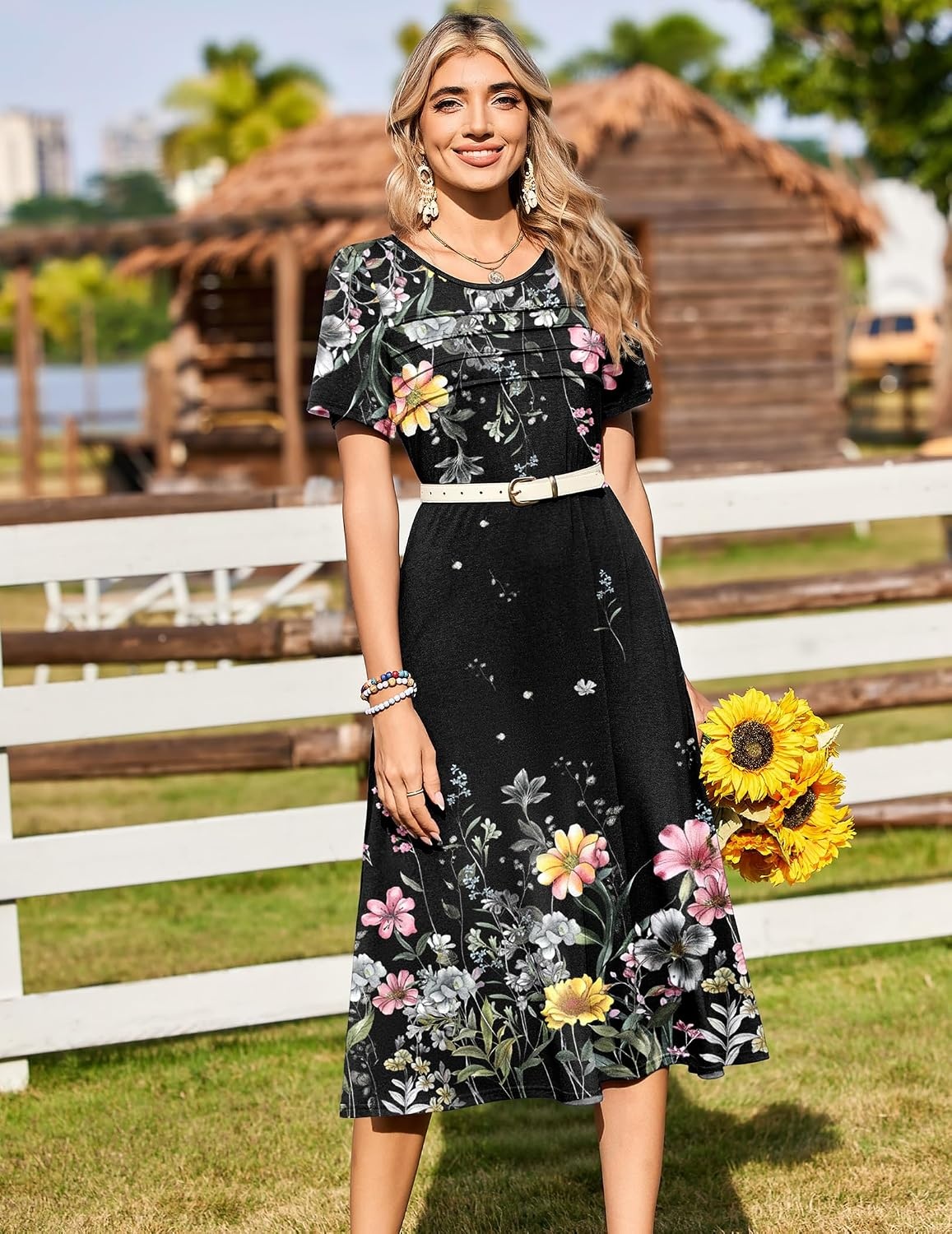 image:imageZeagoo Womens Casual Dresses for Summer Short Sleeve Flare Midi Dress BeachWf120