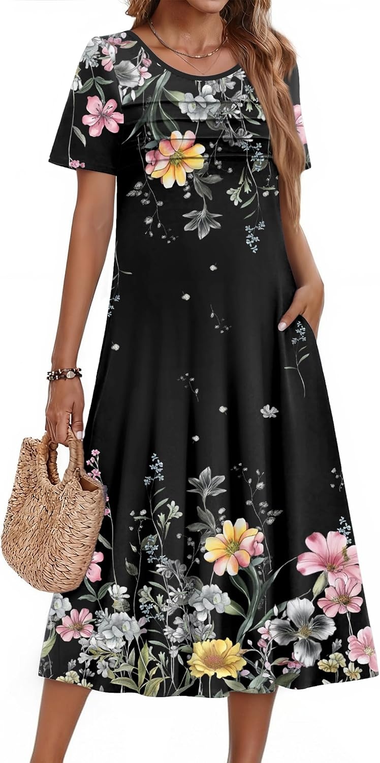 image:imageZeagoo Womens Casual Dresses for Summer Short Sleeve Flare Midi Dress BeachWf120