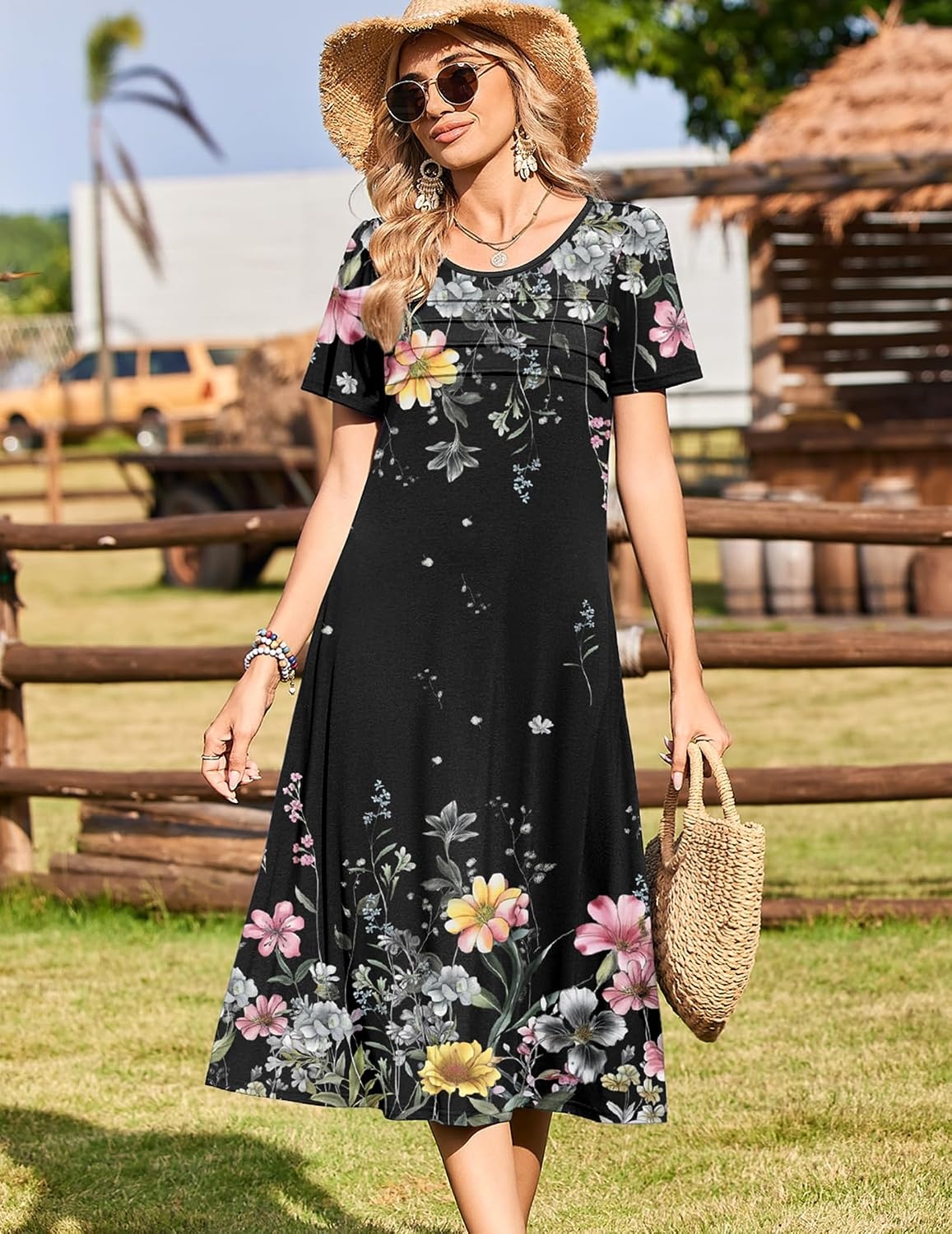 image:imageZeagoo Womens Casual Dresses for Summer Short Sleeve Flare Midi Dress BeachWf120