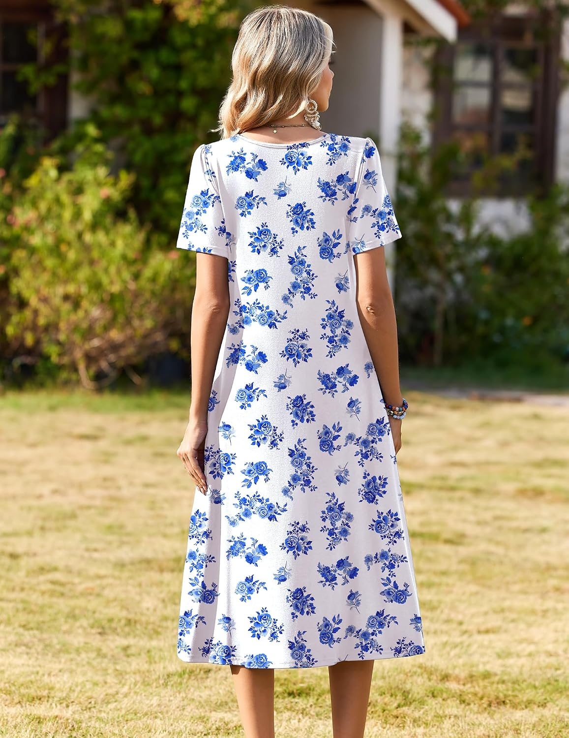 image:imageZeagoo Womens Casual Dresses for Summer Short Sleeve Flare Midi Dress BeachWhite Dh342