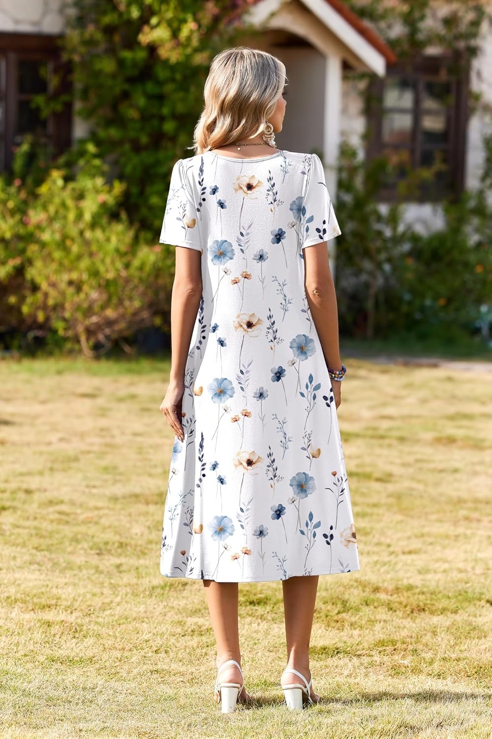 image:imageZeagoo Womens Casual Dresses for Summer Short Sleeve Flare Midi Dress BeachWhite Floral