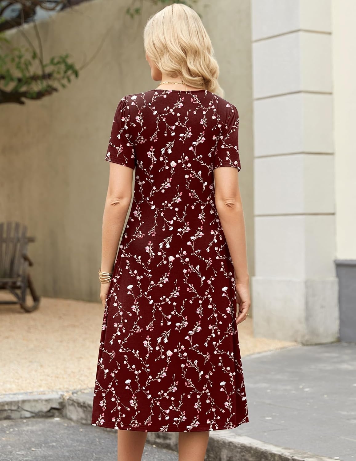 image:imageZeagoo Womens Casual Dresses for Summer Short Sleeve Flare Midi Dress BeachWine Red Floral