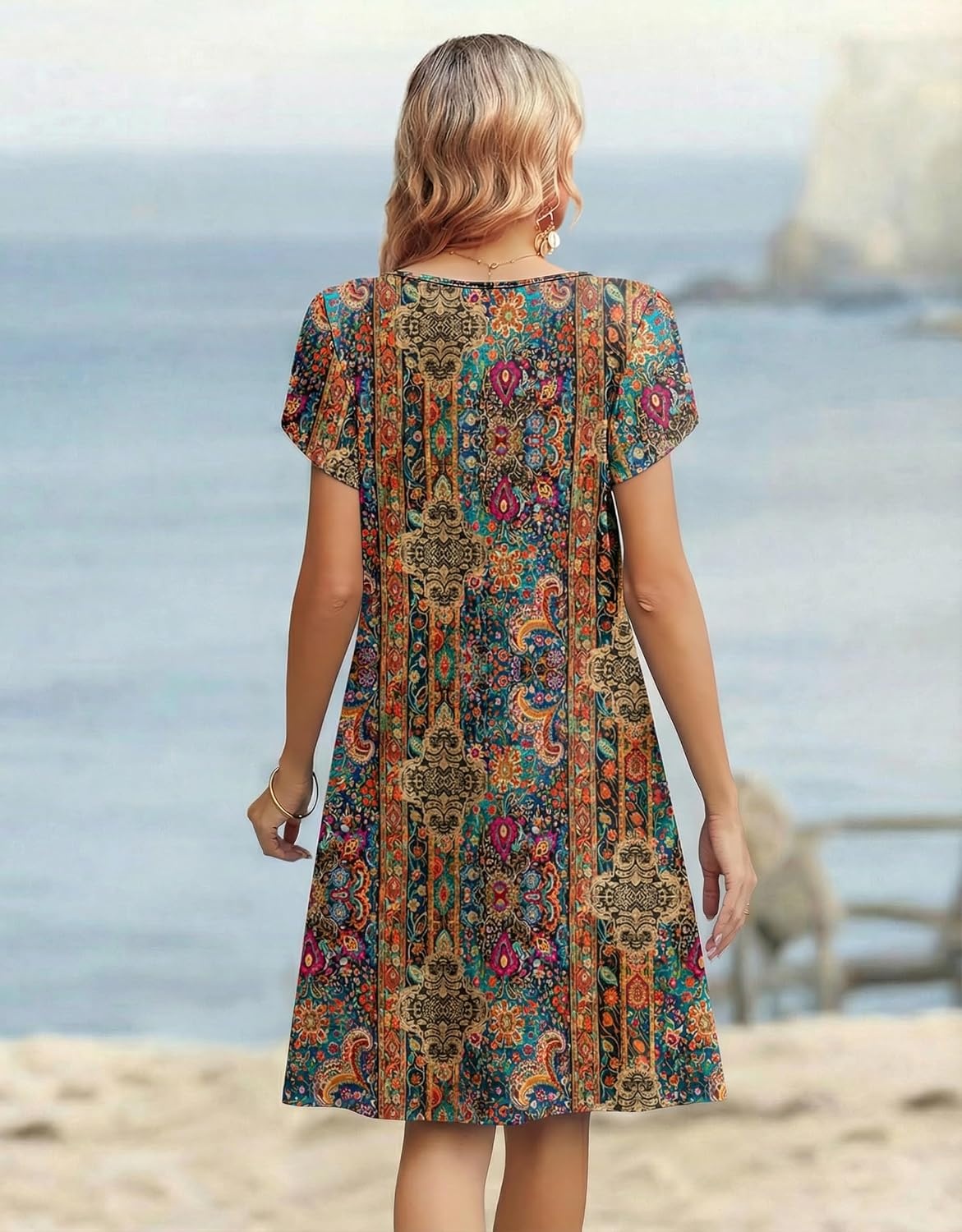 image:imageZeagoo Womens Casual Dresses with Pockets Summer Floral VNeck ALine Tshirt Dress Short Sleeve Mini Dress Beach SundressMulticolor