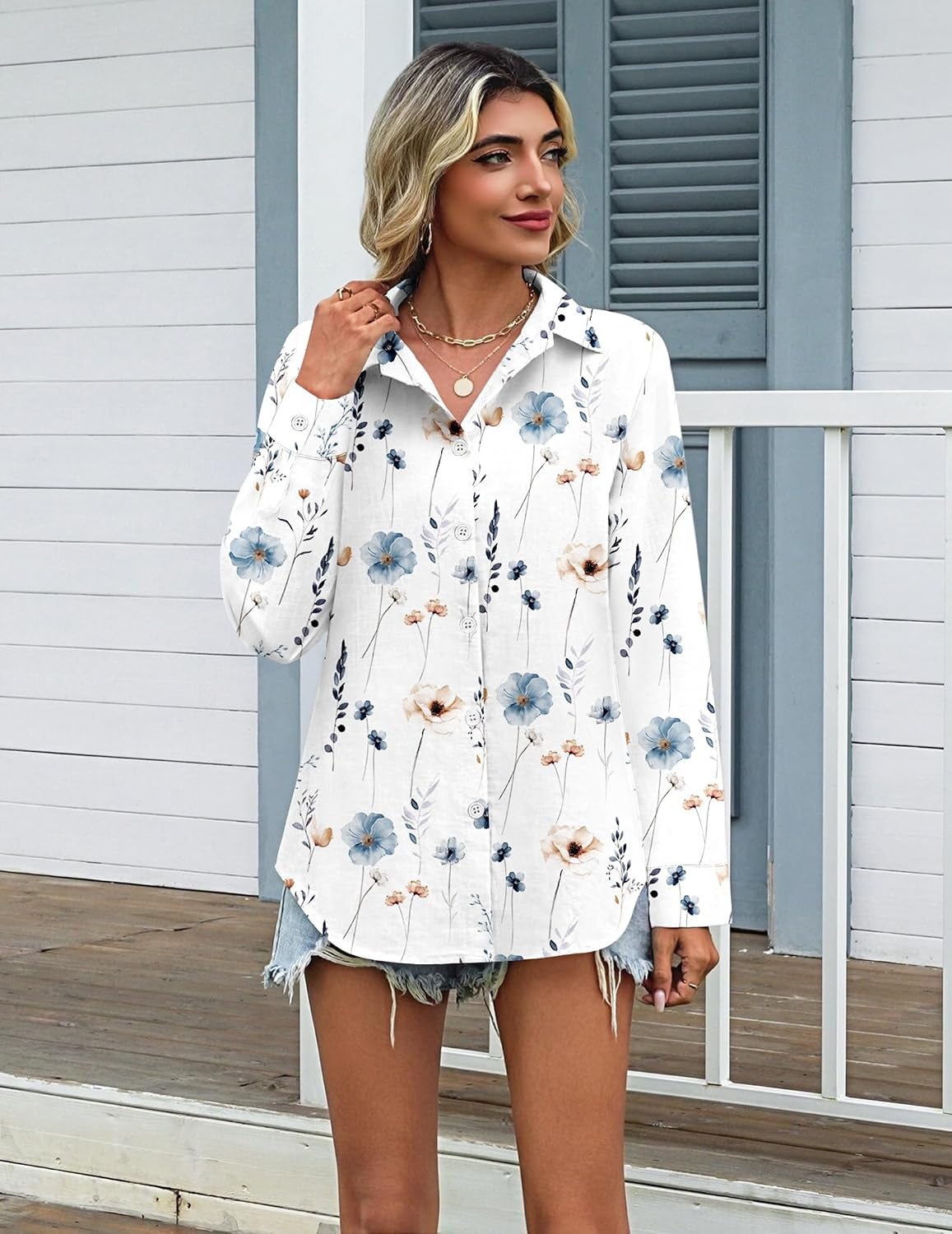 image:imageZeagoo Womens Cotton Button Down Shirts Long Sleeve Collared Blouse S3XLBf290