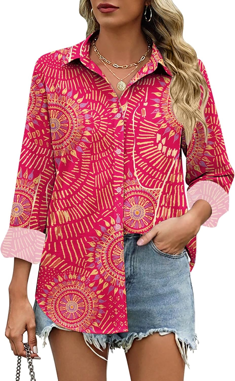image:imageZeagoo Womens Cotton Button Down Shirts Long Sleeve Collared Blouse S3XLCx320