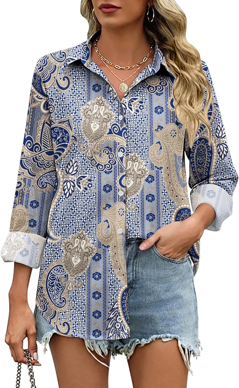 image:imageZeagoo Womens Cotton Button Down Shirts Long Sleeve Collared Blouse S3XLMz919