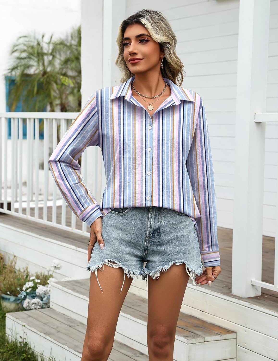 image:imageZeagoo Womens Cotton Button Down Shirts Long Sleeve Collared Blouse S3XLTz267