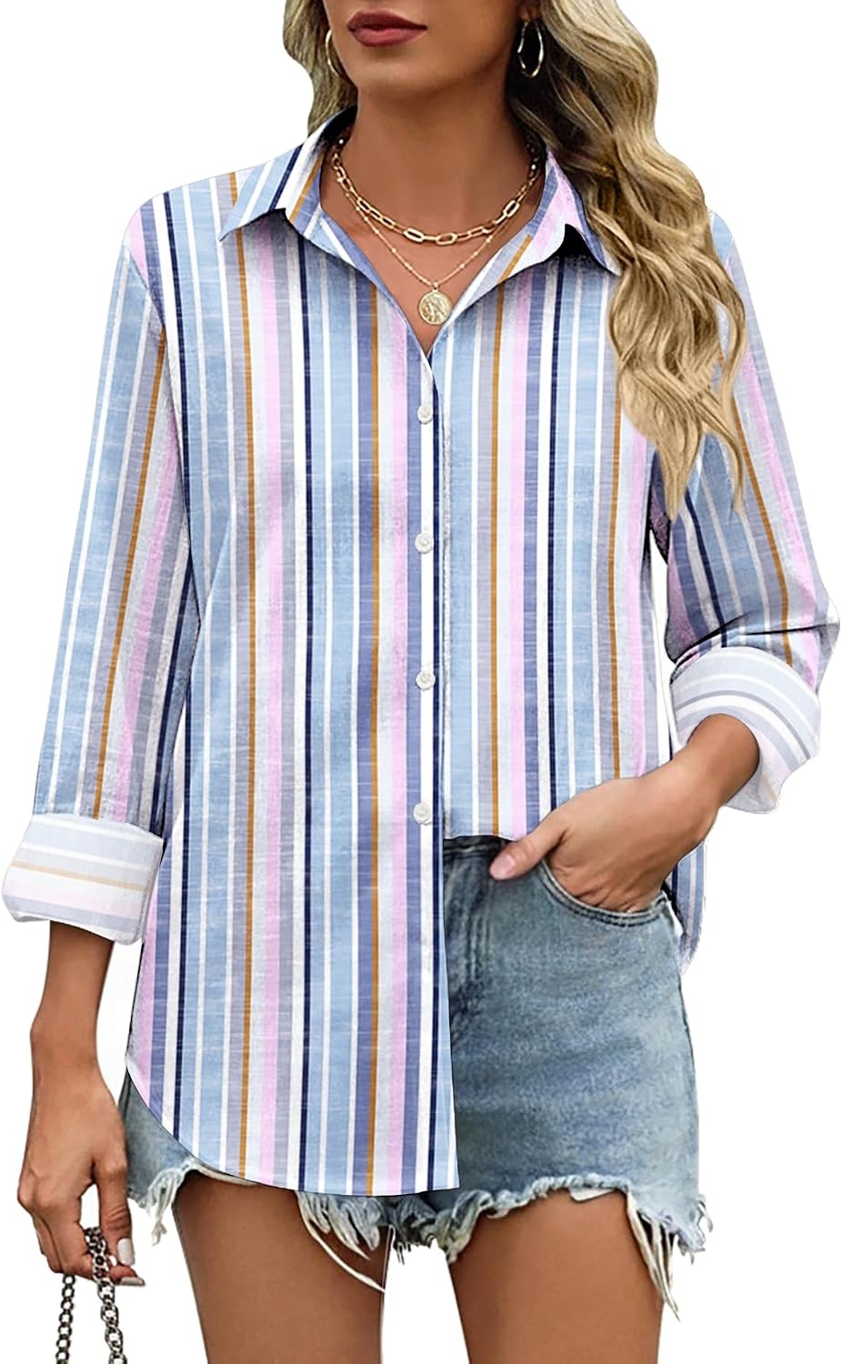 image:imageZeagoo Womens Cotton Button Down Shirts Long Sleeve Collared Blouse S3XLTz267