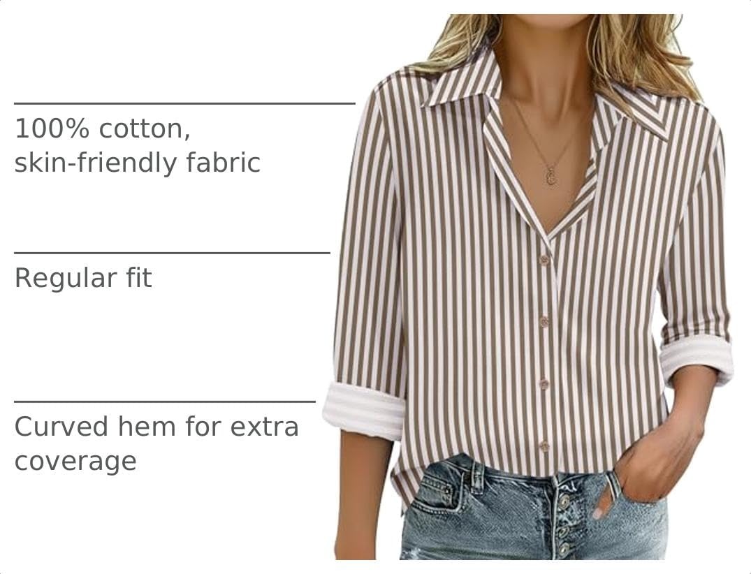 image:imageZeagoo Womens Cotton Button Down Shirts Long Sleeve Collared Blouse S3XLTz314