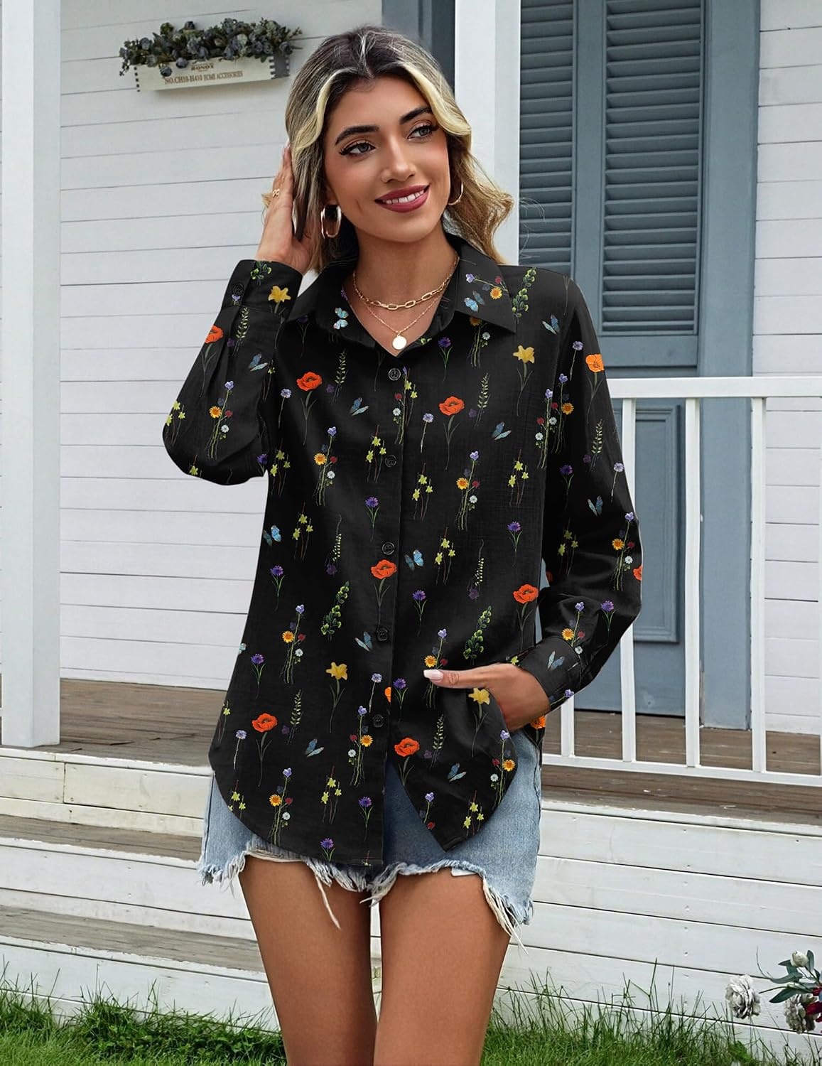image:imageZeagoo Womens Cotton Button Down Shirts Long Sleeve Collared Blouse S3XLWf100