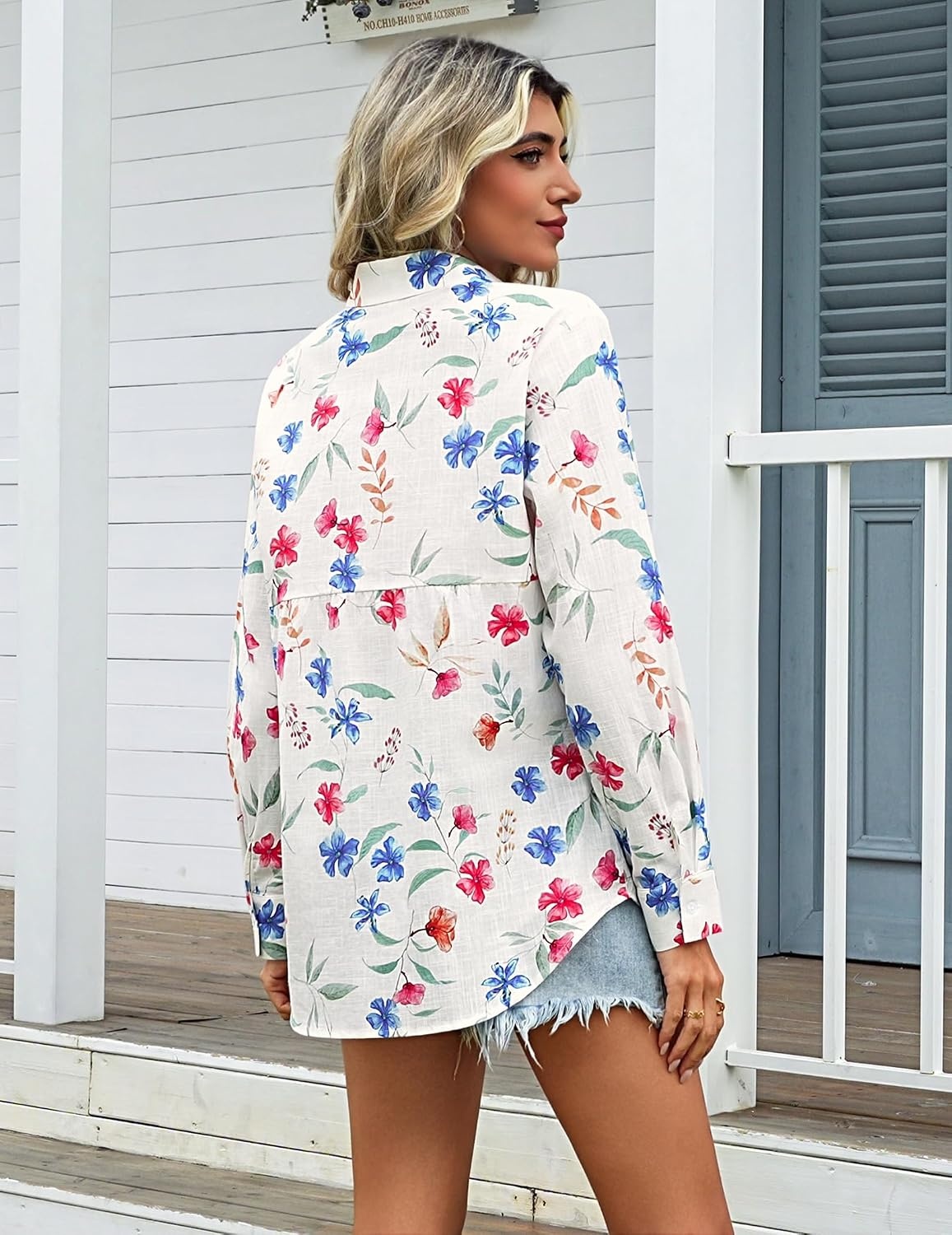 image:imageZeagoo Womens Cotton Button Down Shirts Long Sleeve Collared Blouse S3XLWf101