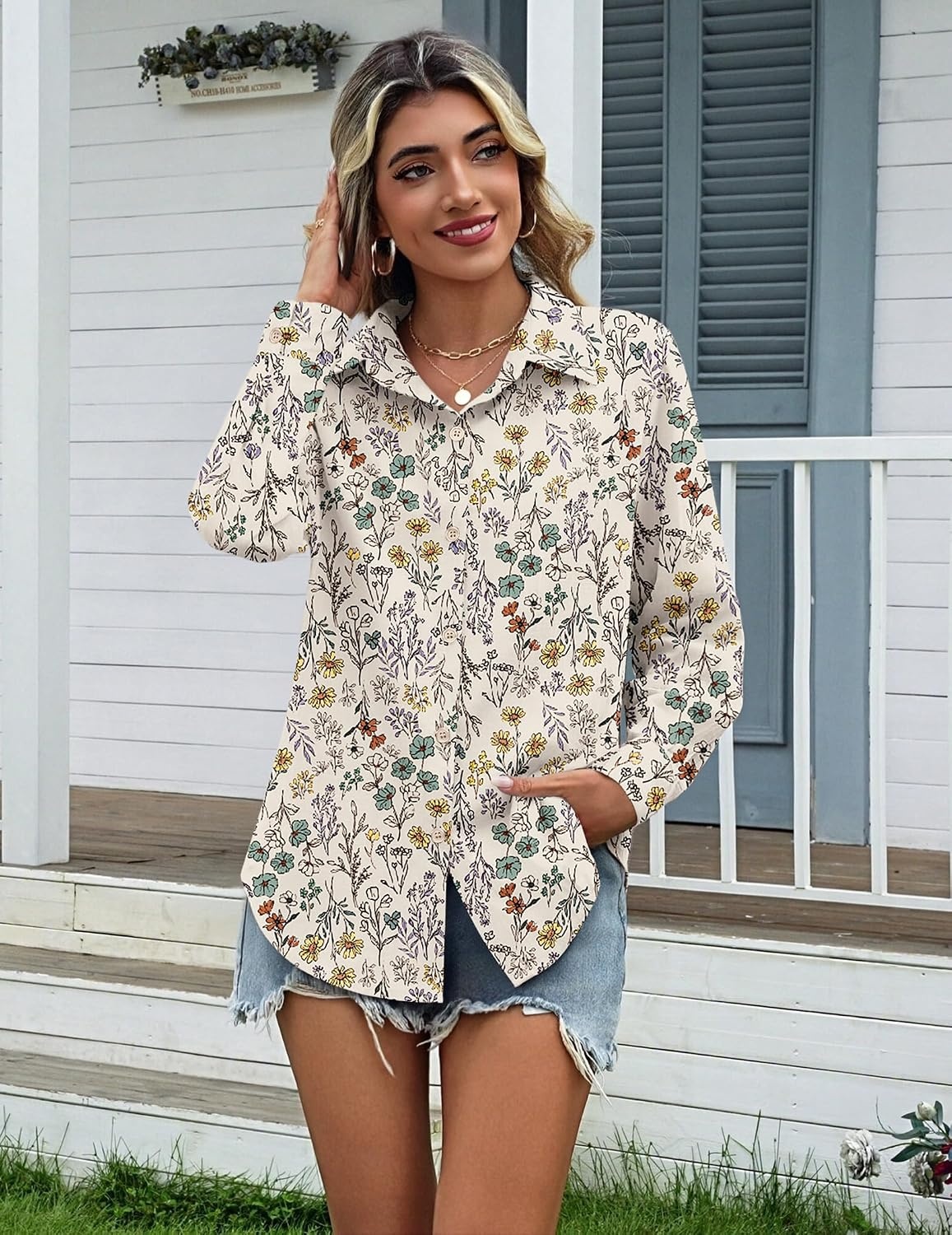 image:imageZeagoo Womens Cotton Button Down Shirts Long Sleeve Collared Blouse S3XLXh397