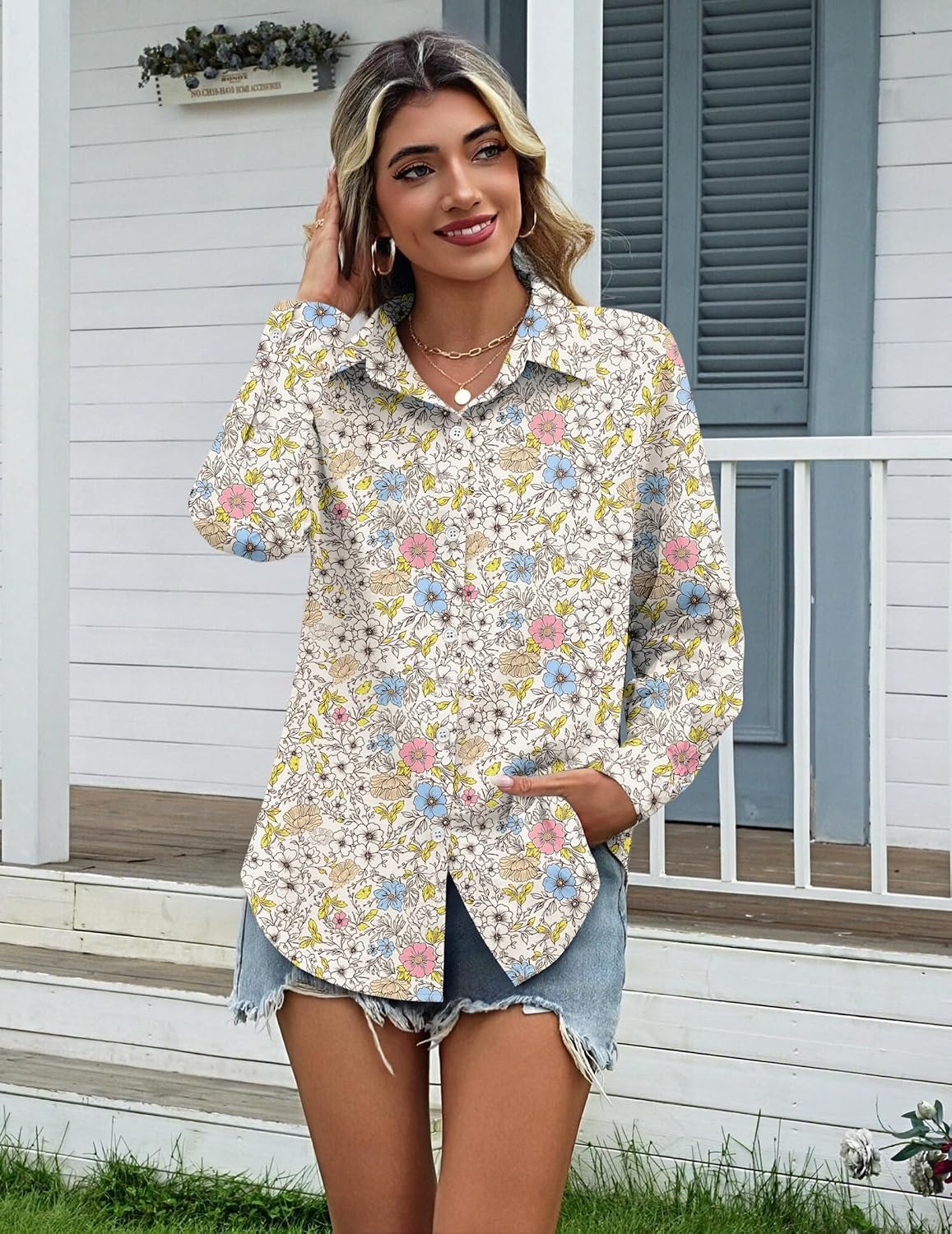 image:imageZeagoo Womens Cotton Button Down Shirts Long Sleeve Collared Blouse S3XLXh417