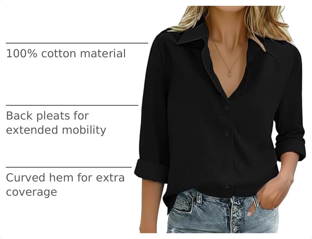 image:imageZeagoo Womens Cotton Button Down Shirts Long Sleeve Collared Blouse S3XLZblack