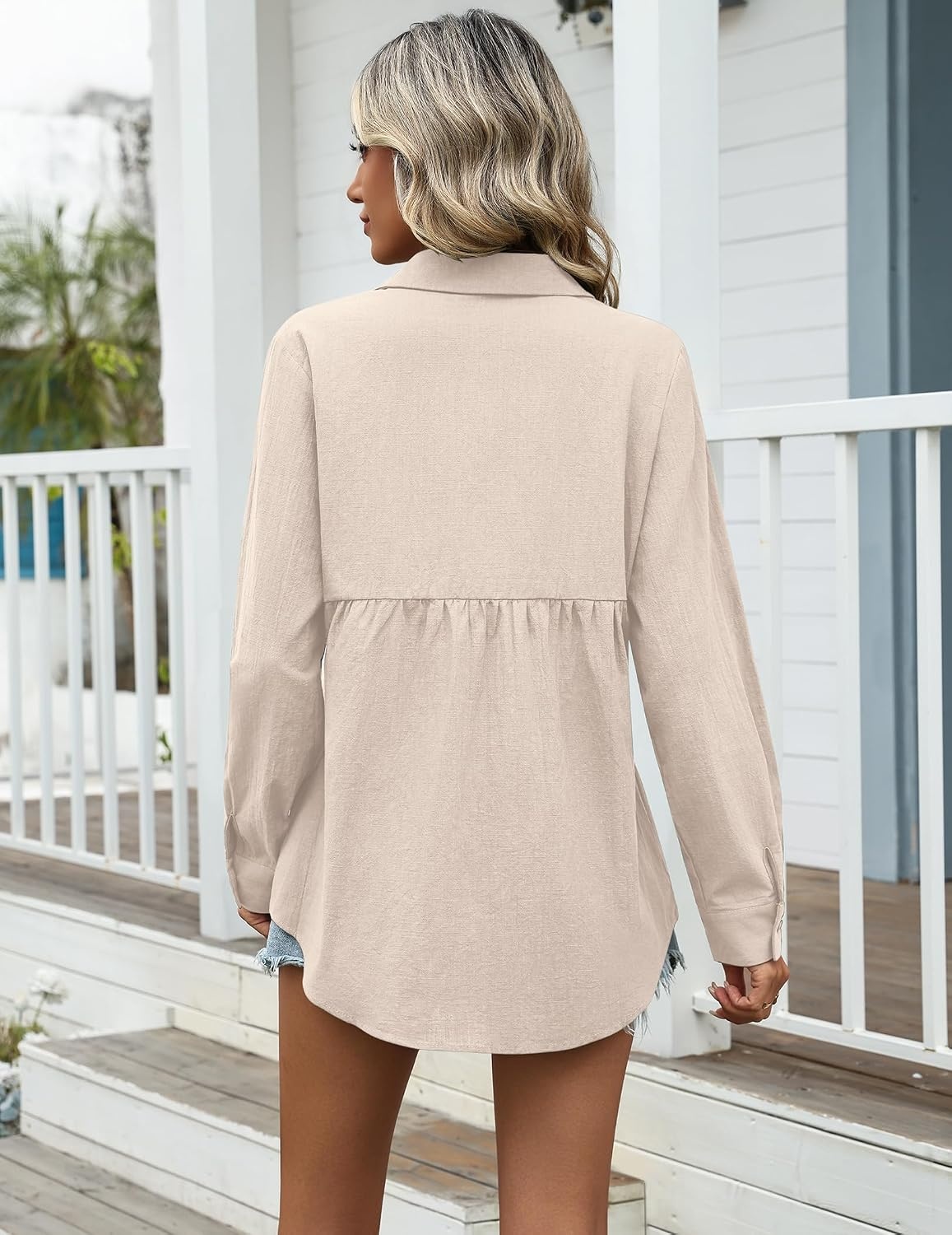 image:imageZeagoo Womens Cotton Button Down Shirts Long Sleeve Collared Blouse S3XLZchampagne