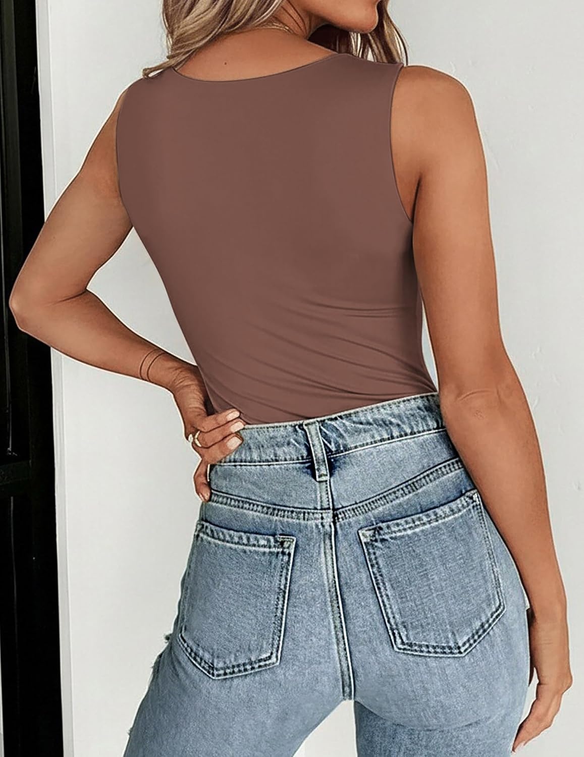 image:imageZeagoo Womens Double Lined Crew Neck Tank Tops Summer Sleeveless ClothesBrown