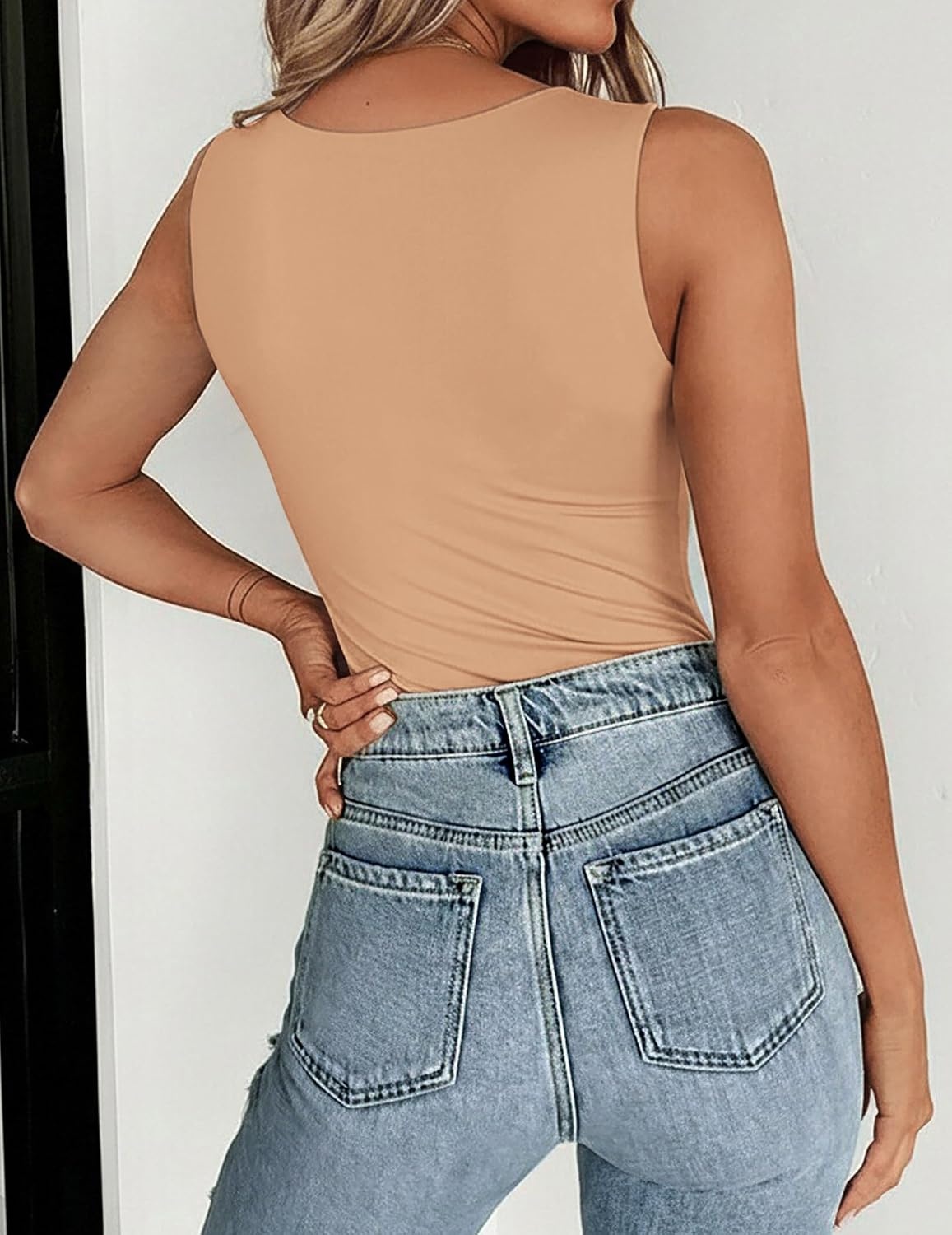 image:imageZeagoo Womens Double Lined Crew Neck Tank Tops Summer Sleeveless ClothesKhaki
