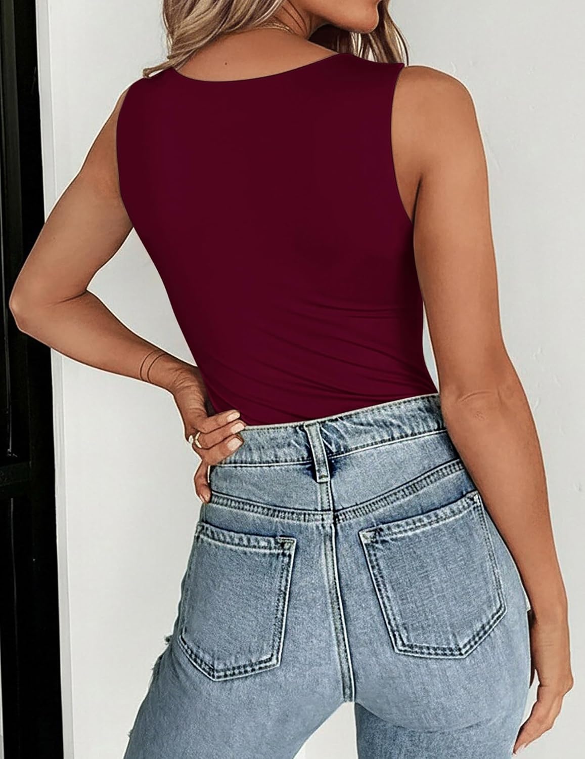 image:imageZeagoo Womens Double Lined Crew Neck Tank Tops Summer Sleeveless ClothesWine Red