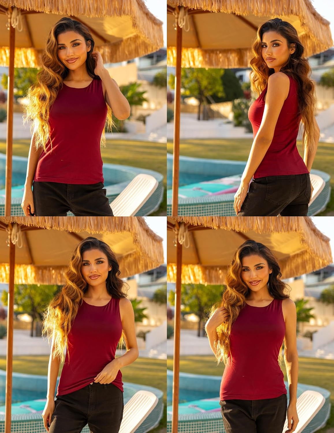 image:imageZeagoo Womens Double Lined Crew Neck Tank Tops Summer Sleeveless ClothesWine Red