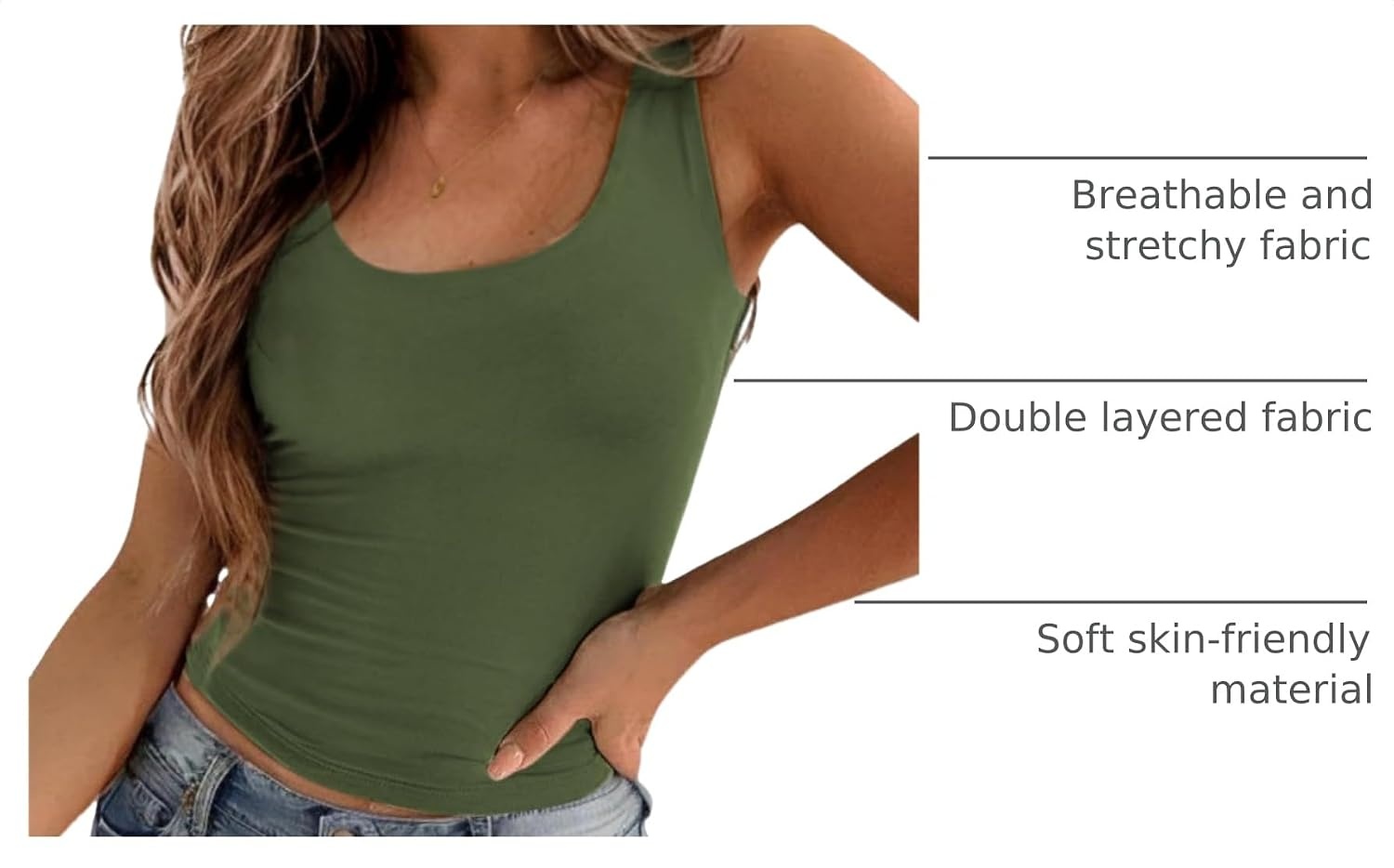 image:imageZeagoo Womens Double Lined Square Neck Tank Top Sleeveless Basic Crop TopsArmy Green