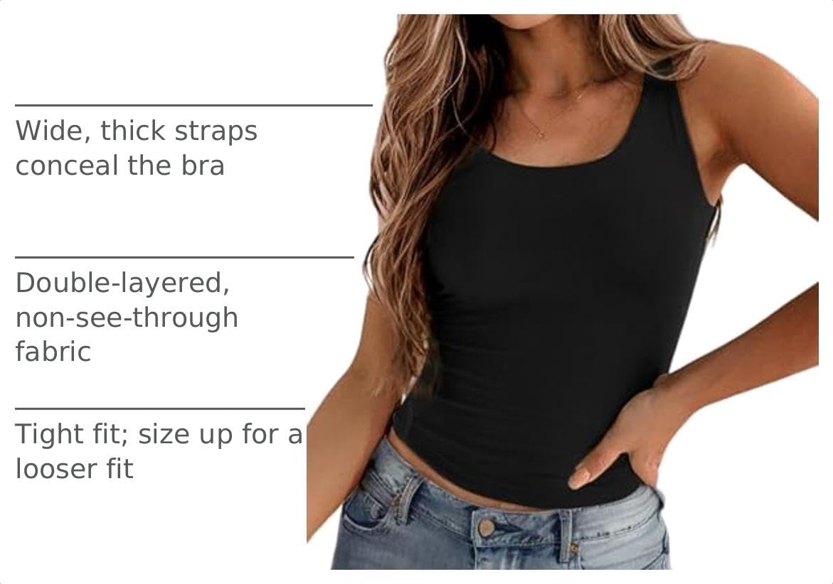 image:imageZeagoo Womens Double Lined Square Neck Tank Top Sleeveless Basic Crop TopsBlack