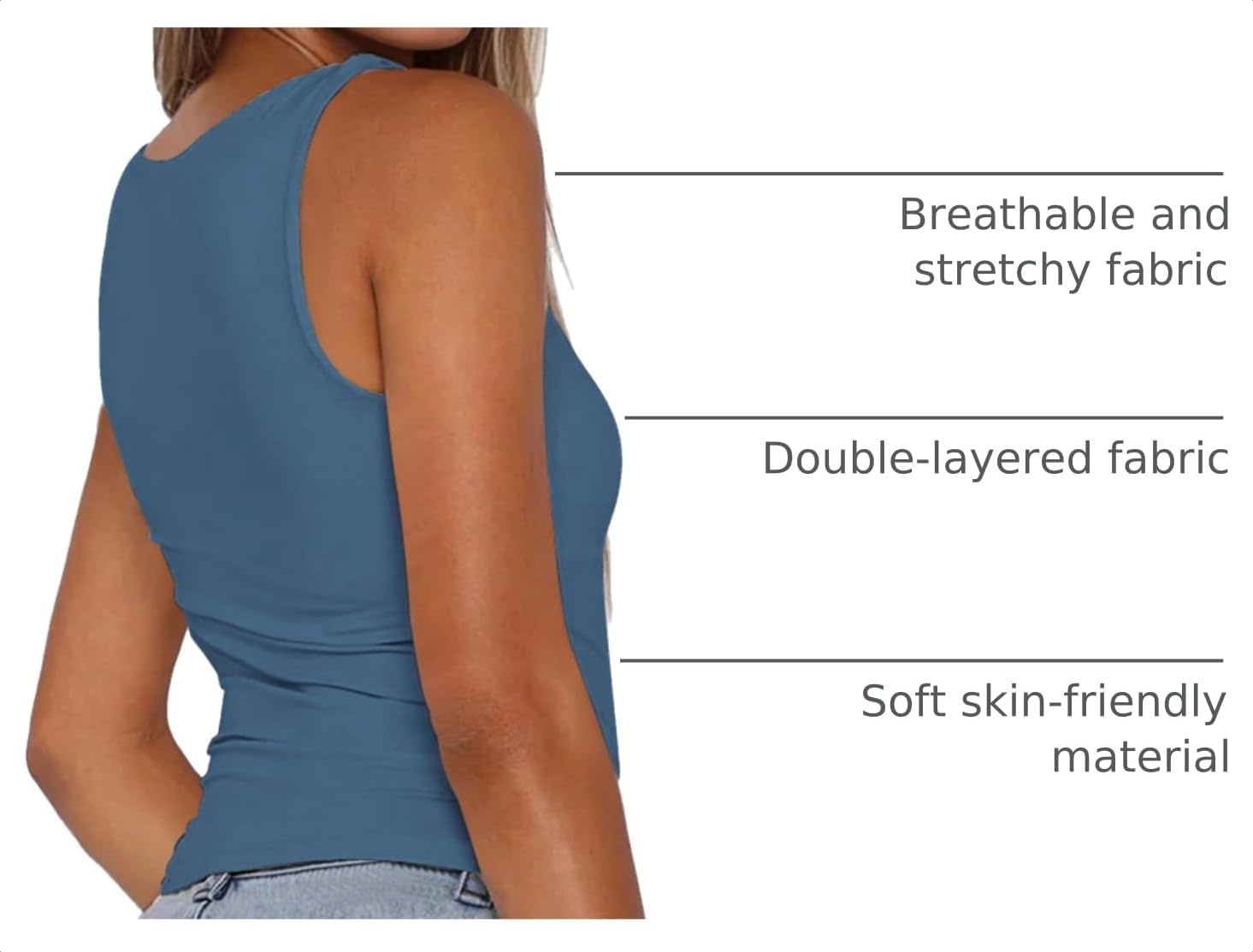 image:imageZeagoo Womens Double Lined Square Neck Tank Top Sleeveless Basic Crop TopsBlue