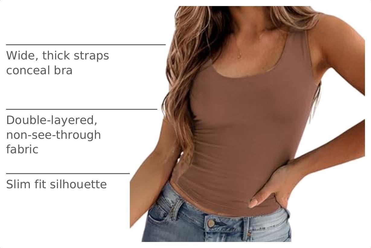 image:imageZeagoo Womens Double Lined Square Neck Tank Top Sleeveless Basic Crop TopsBrown