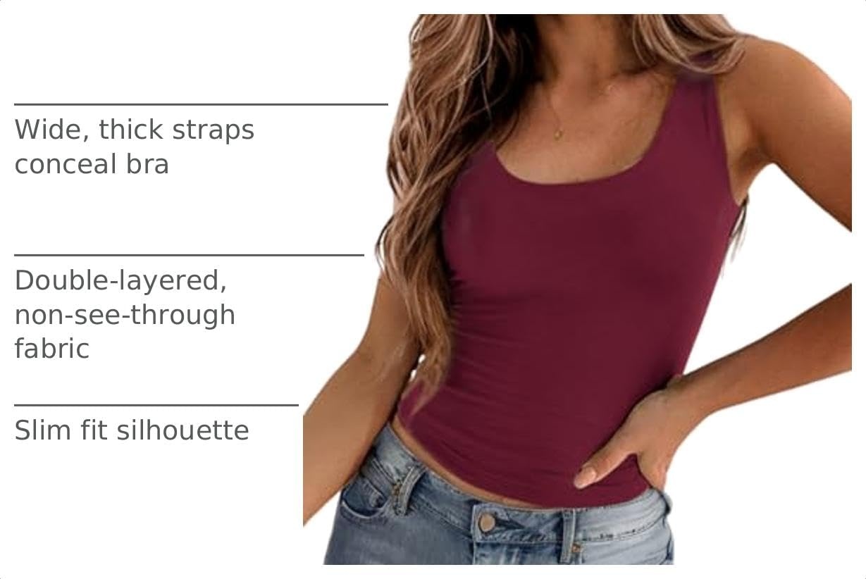 image:imageZeagoo Womens Double Lined Square Neck Tank Top Sleeveless Basic Crop TopsBurgundy