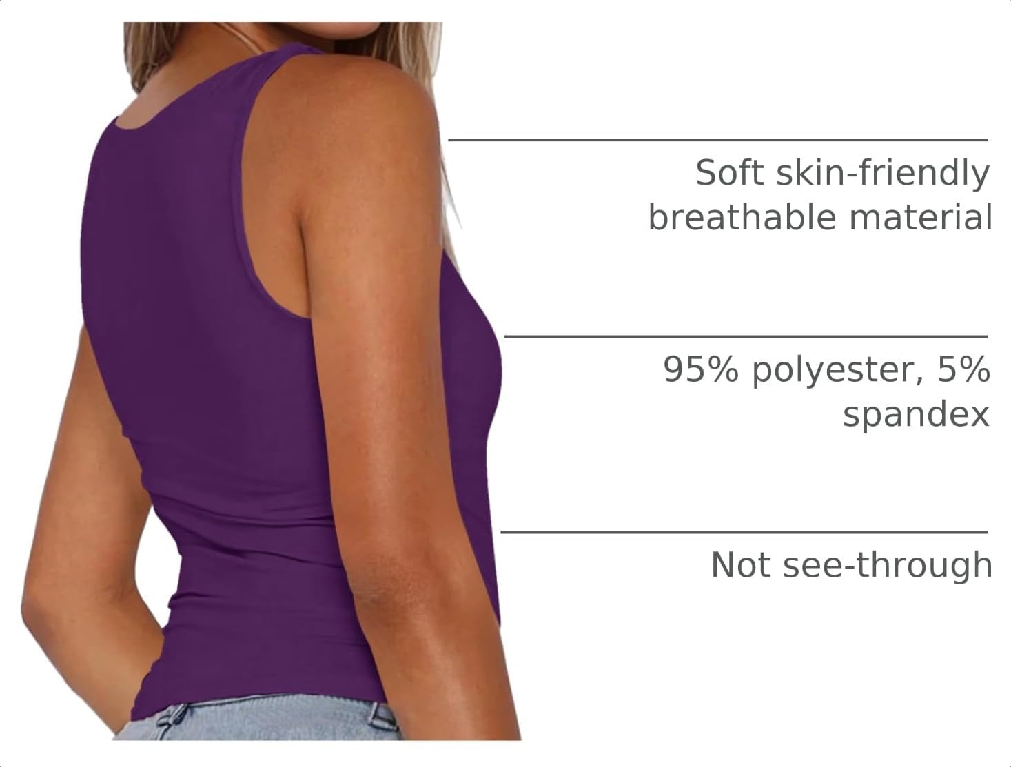 image:imageZeagoo Womens Double Lined Square Neck Tank Top Sleeveless Basic Crop TopsDeep Purple