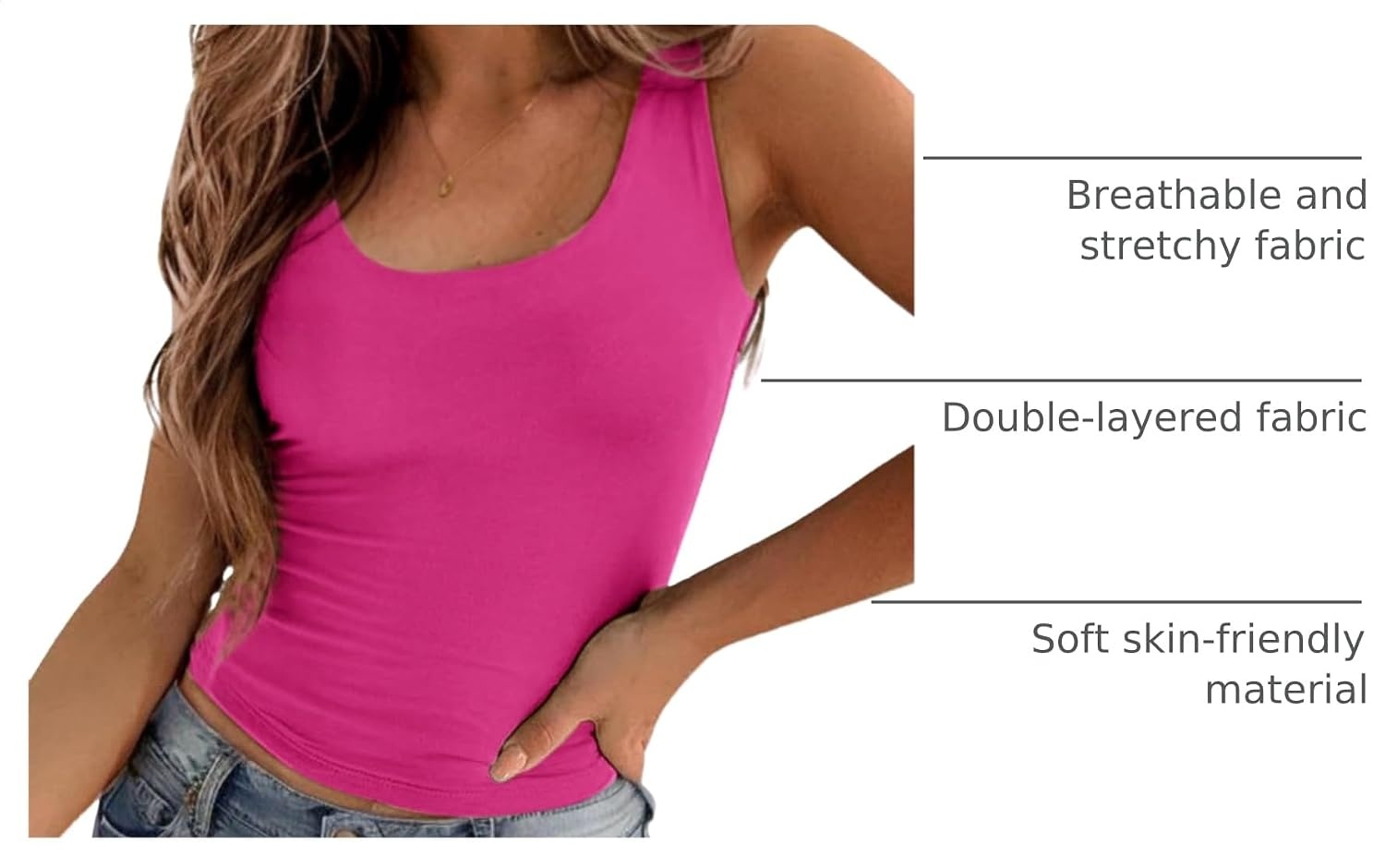 image:imageZeagoo Womens Double Lined Square Neck Tank Top Sleeveless Basic Crop TopsHot Pink