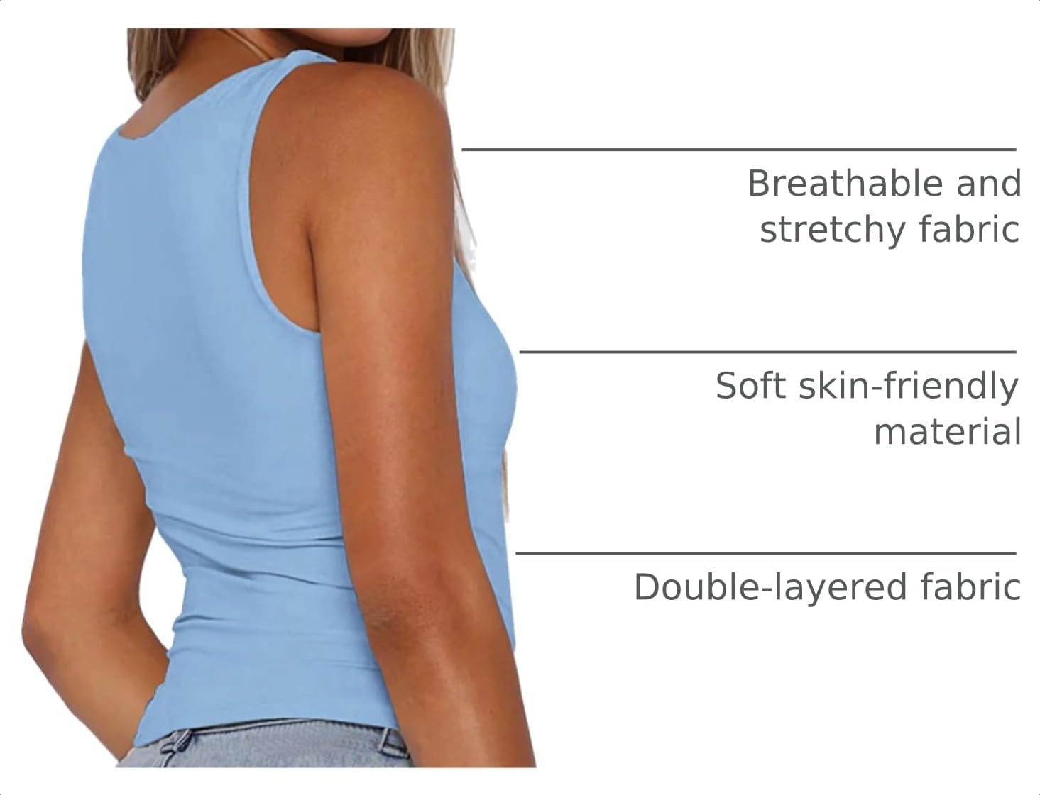 image:imageZeagoo Womens Double Lined Square Neck Tank Top Sleeveless Basic Crop TopsLight Blue