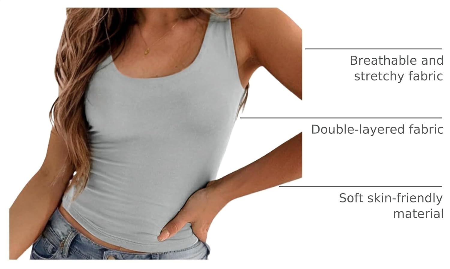 image:imageZeagoo Womens Double Lined Square Neck Tank Top Sleeveless Basic Crop TopsLight Grey