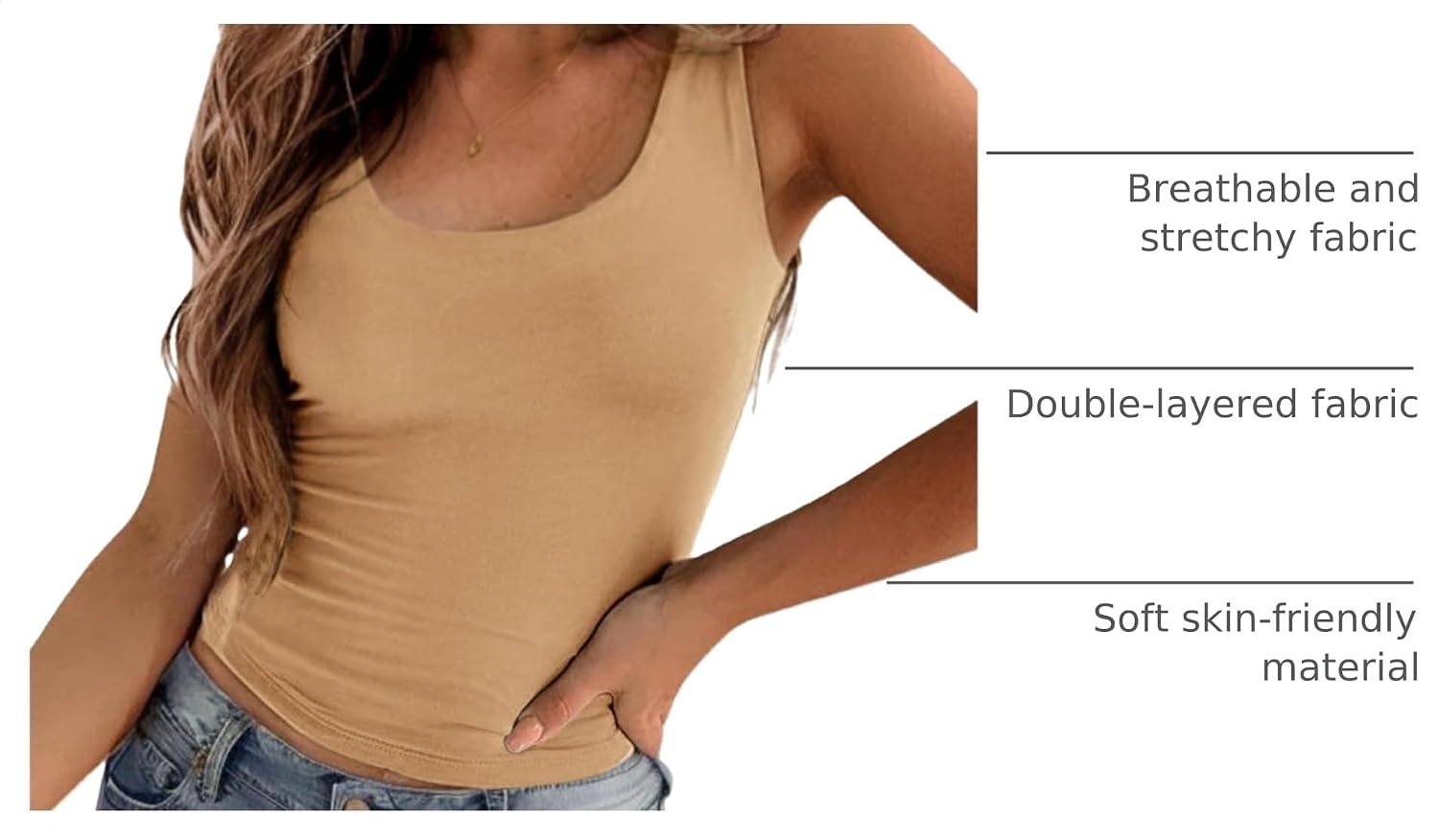 image:imageZeagoo Womens Double Lined Square Neck Tank Top Sleeveless Basic Crop TopsNude