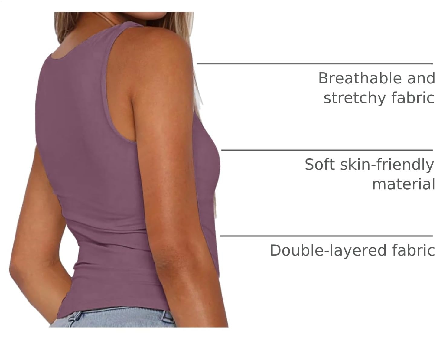 image:imageZeagoo Womens Double Lined Square Neck Tank Top Sleeveless Basic Crop TopsPurple