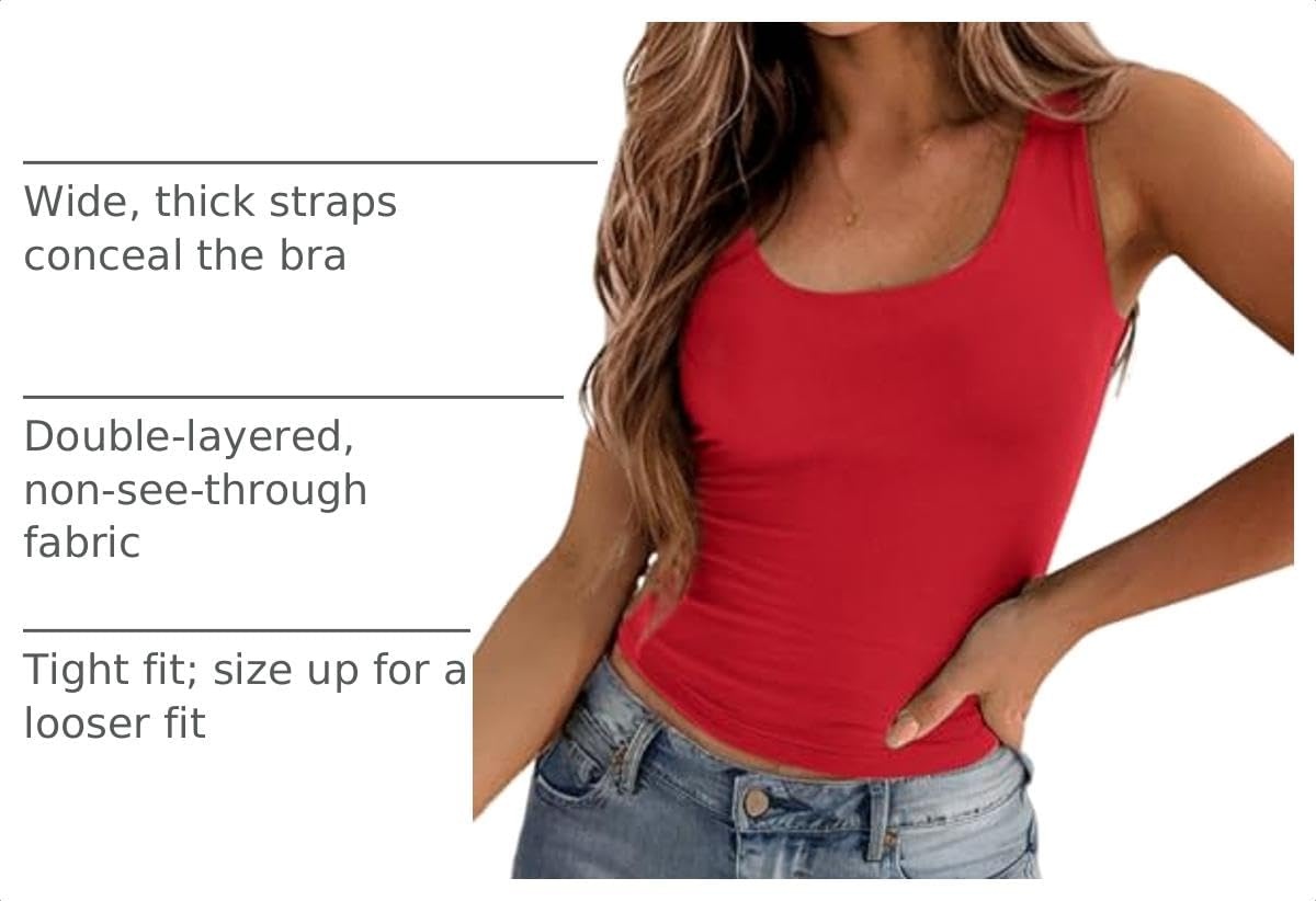 image:imageZeagoo Womens Double Lined Square Neck Tank Top Sleeveless Basic Crop TopsRed