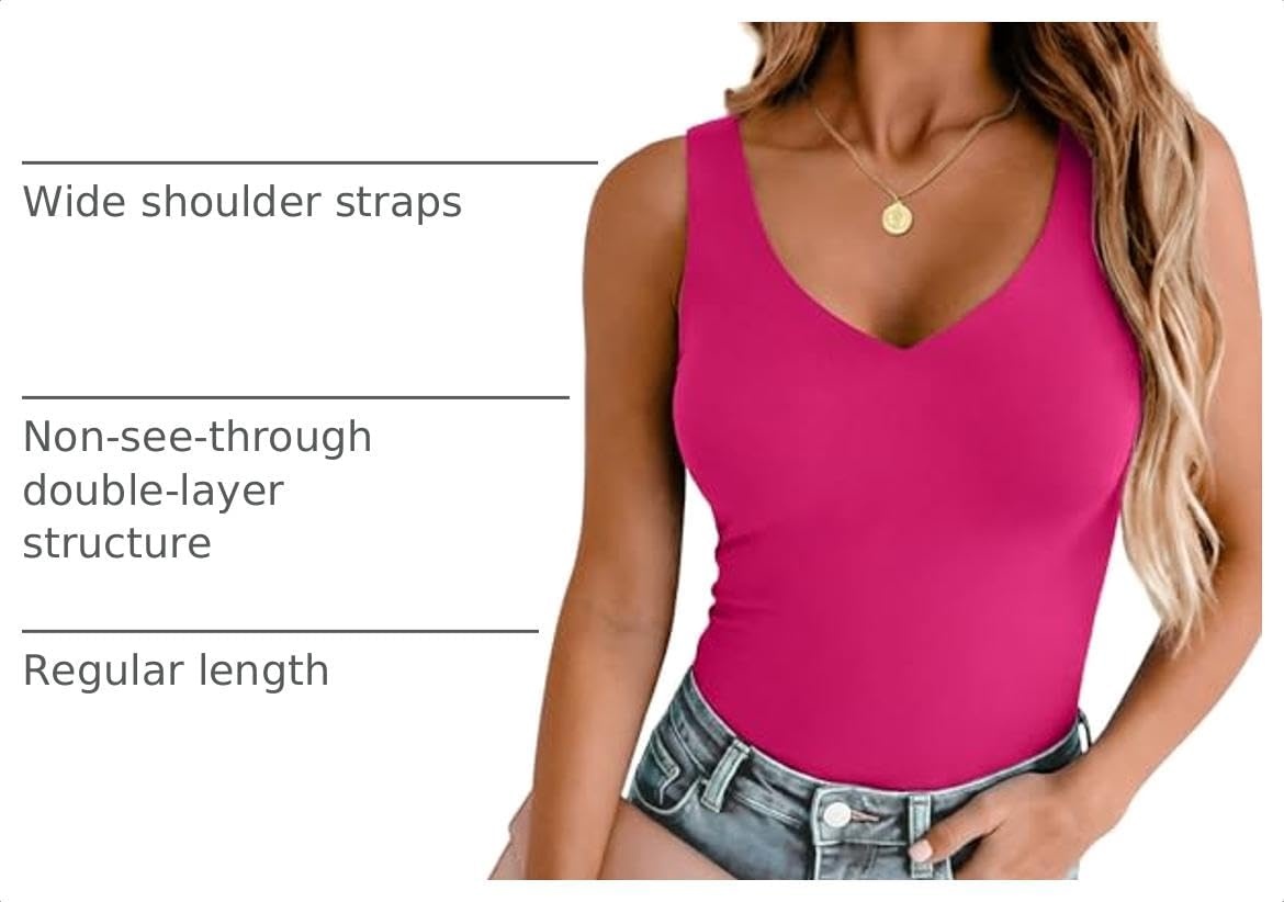 image:imageZeagoo Womens Double Lined V Neck Tank Tops Summer Slim Fit OutfitsHot Pink