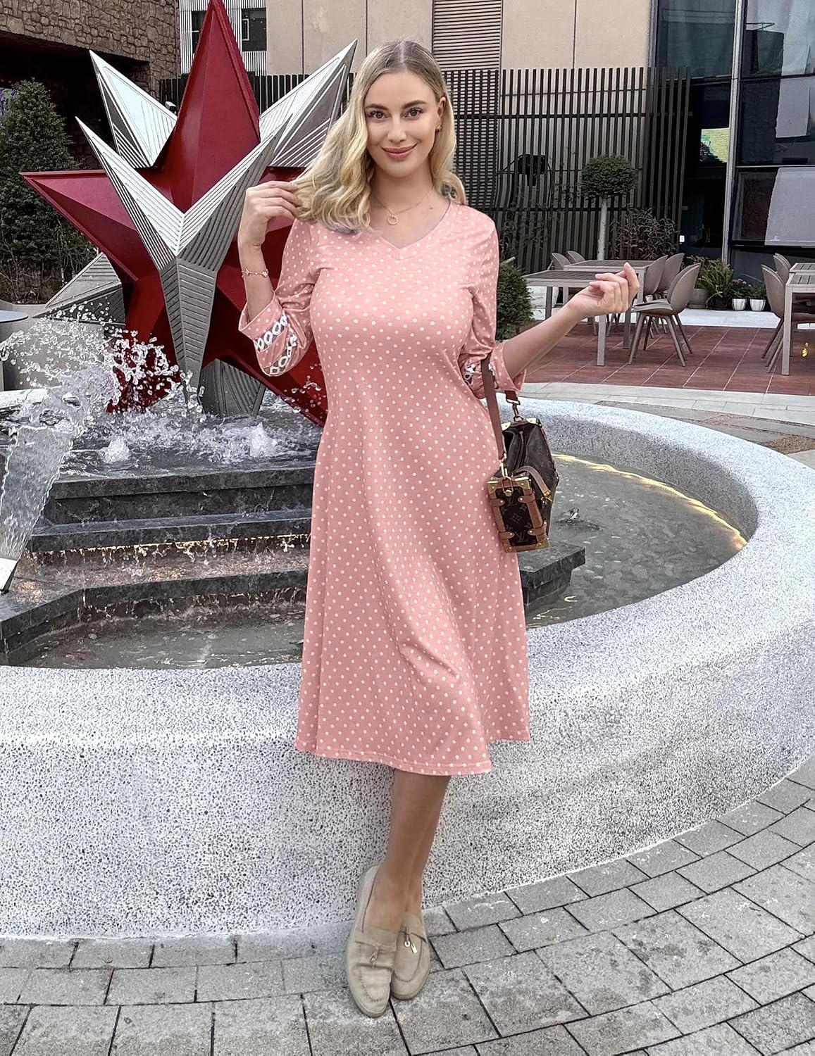 image:imageZeagoo Womens Dresses 34 Sleeve Casual VNeck A Line Eyelet Midi Dress02jh1