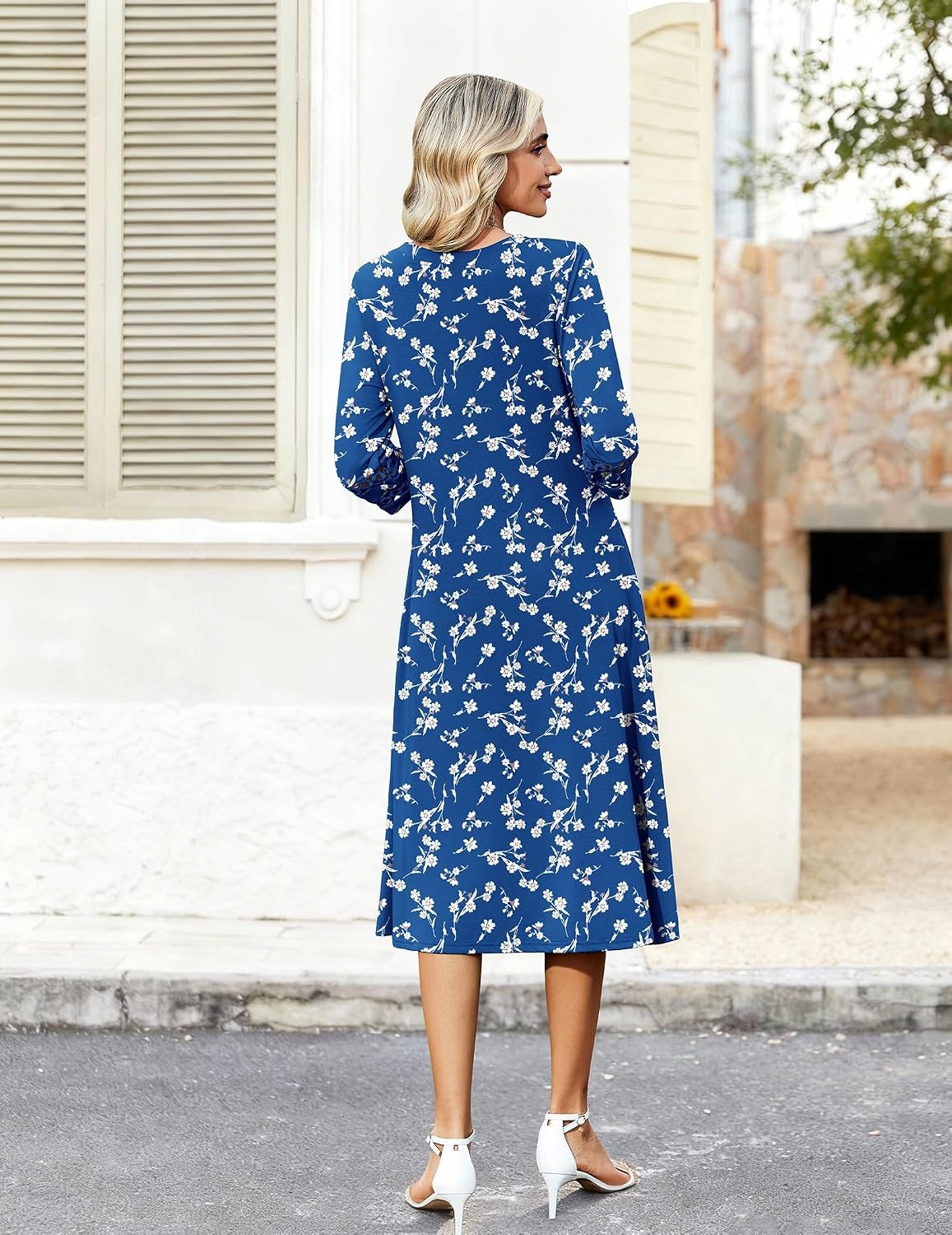 image:imageZeagoo Womens Dresses 34 Sleeve Casual VNeck A Line Eyelet Midi DressSp108