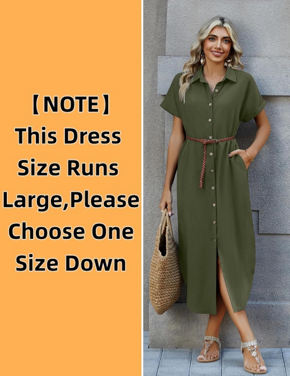image:imageZeagoo Womens Dresses Casual Summer Short Sleeve Button Down Long Shirt Dresses Swimsuit Beach Cover Ups with PocketsArmy Green